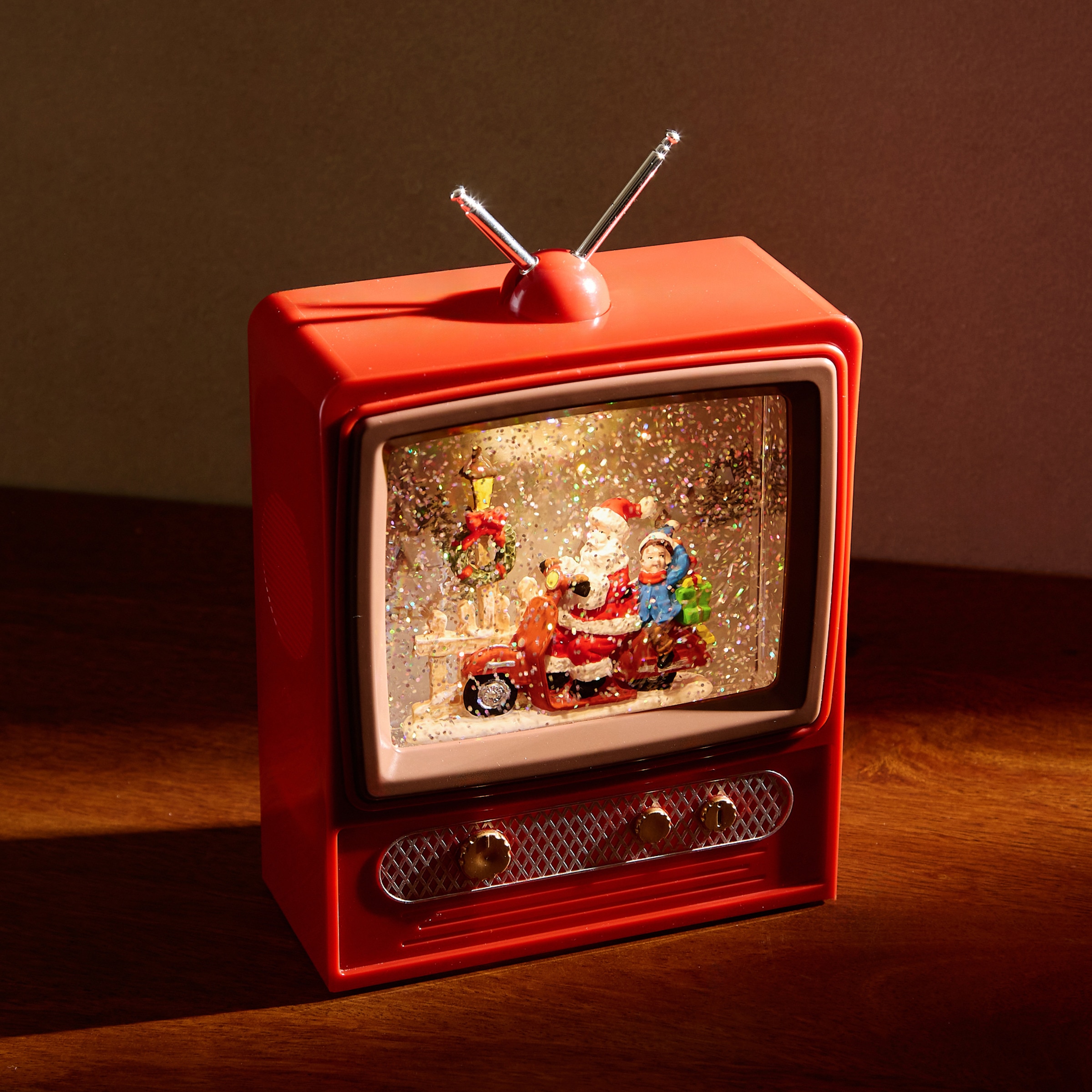 Bola de Neve Televisão com Pai Natal e Elfo com Luz LED Multicolor-1