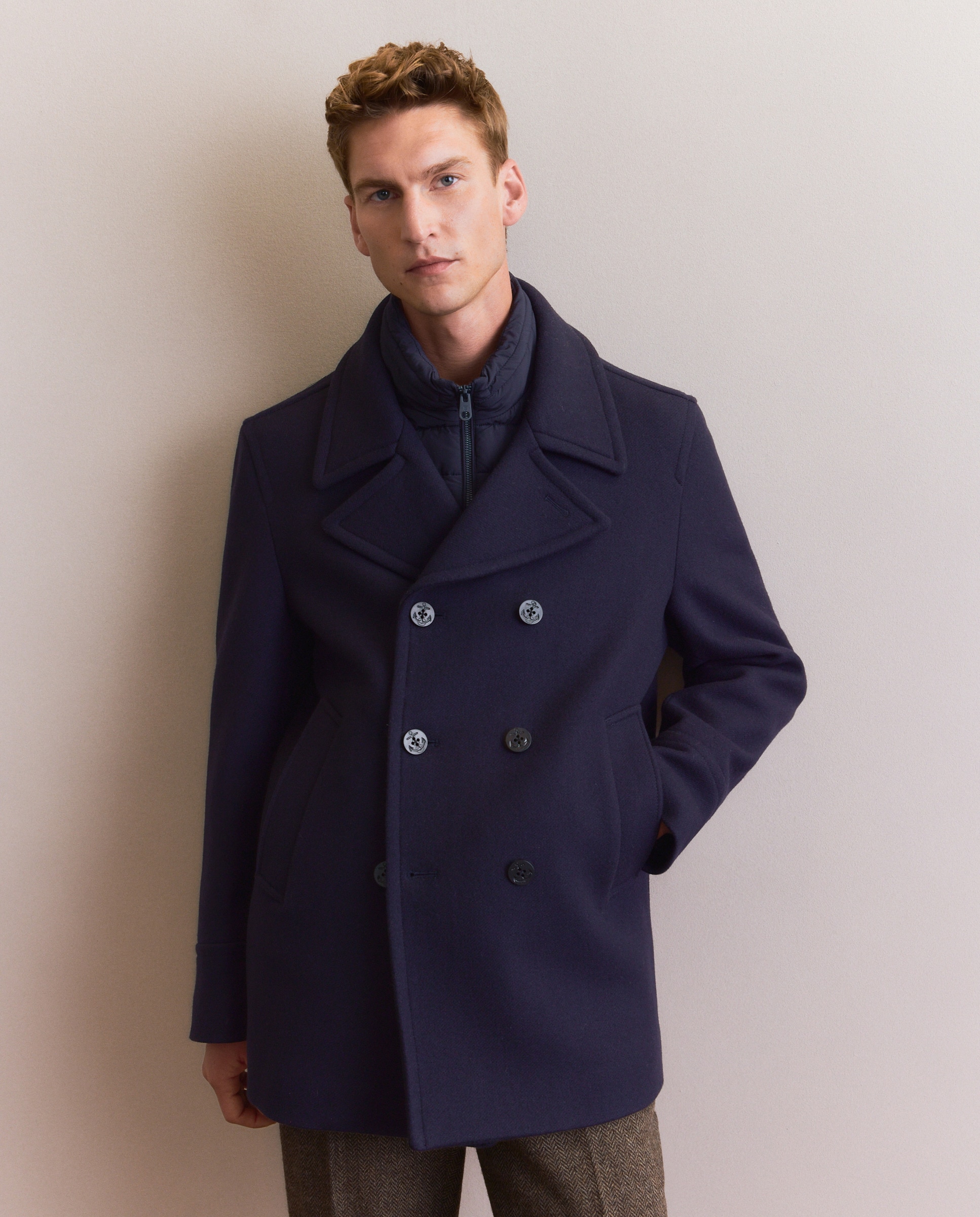 Chaquetón marinero de hombre con lana virgen y pecherín interior