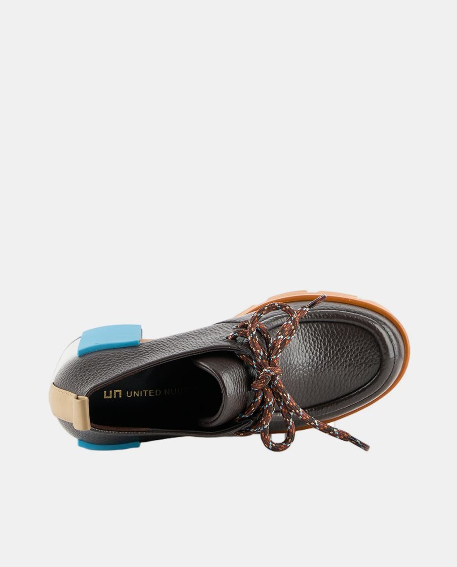 Sapatos de Atacadores em Pele com Plataforma e Salto de Bloco Castanho-2