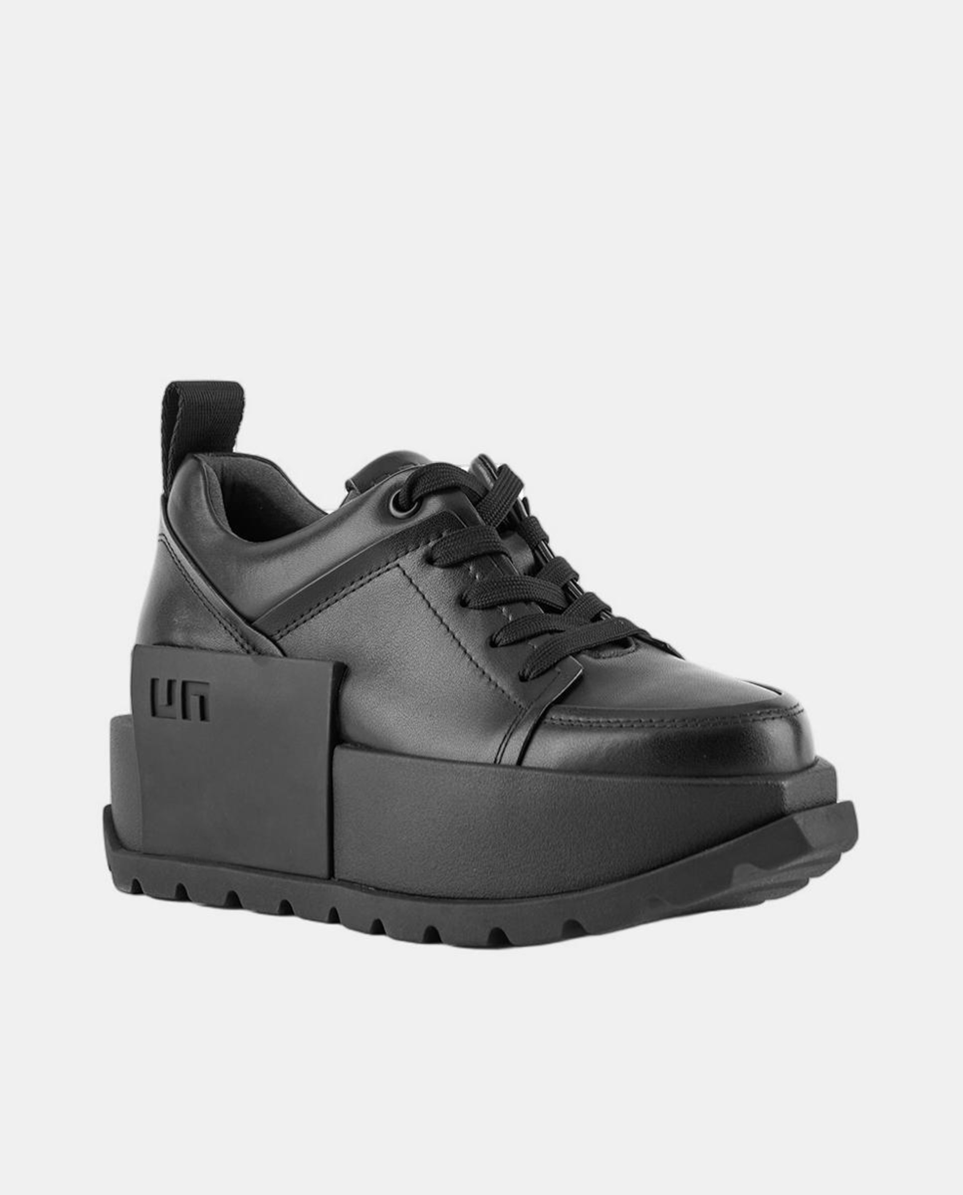 Sapatos Desportivos em Pele com Atacadores e Plataforma Preto-5