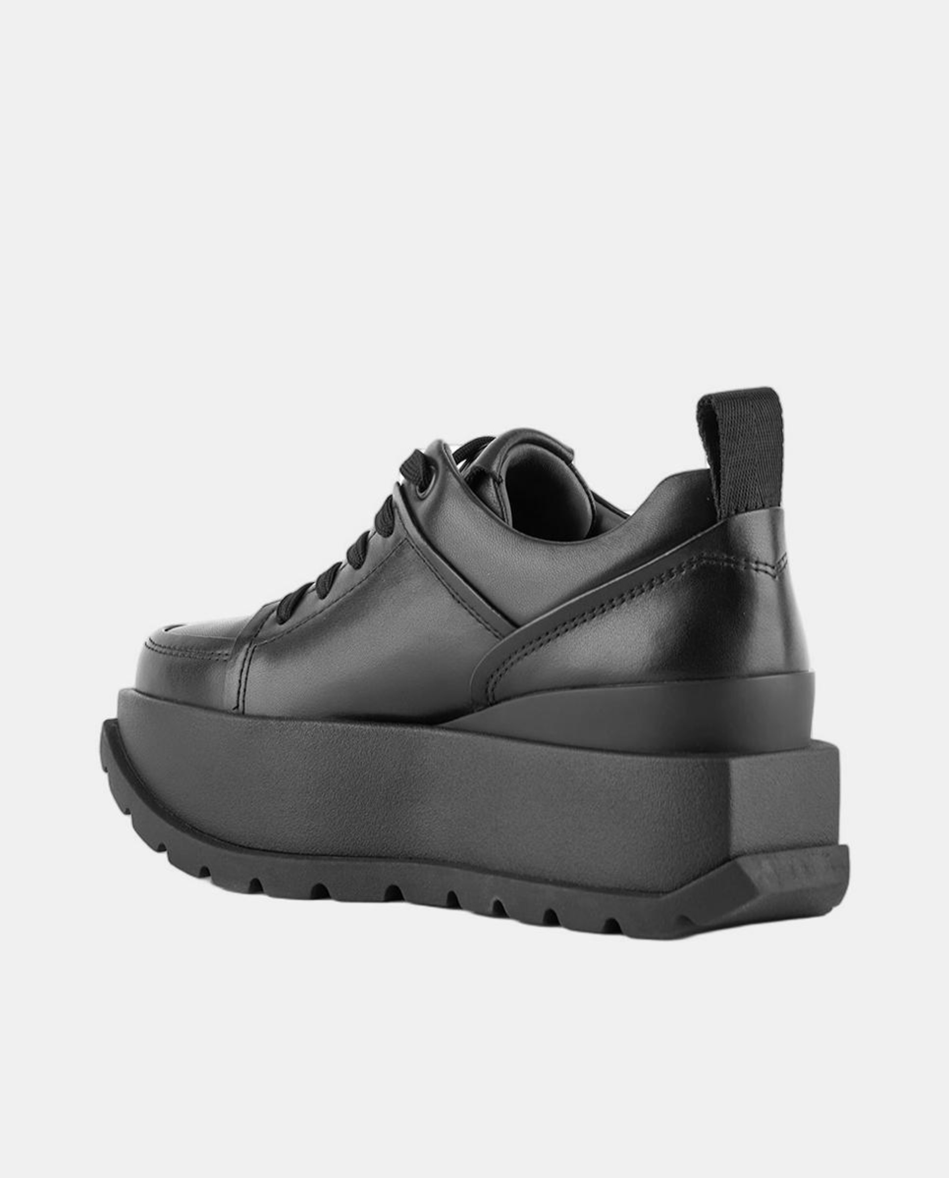 Sapatos Desportivos em Pele com Atacadores e Plataforma Preto-4