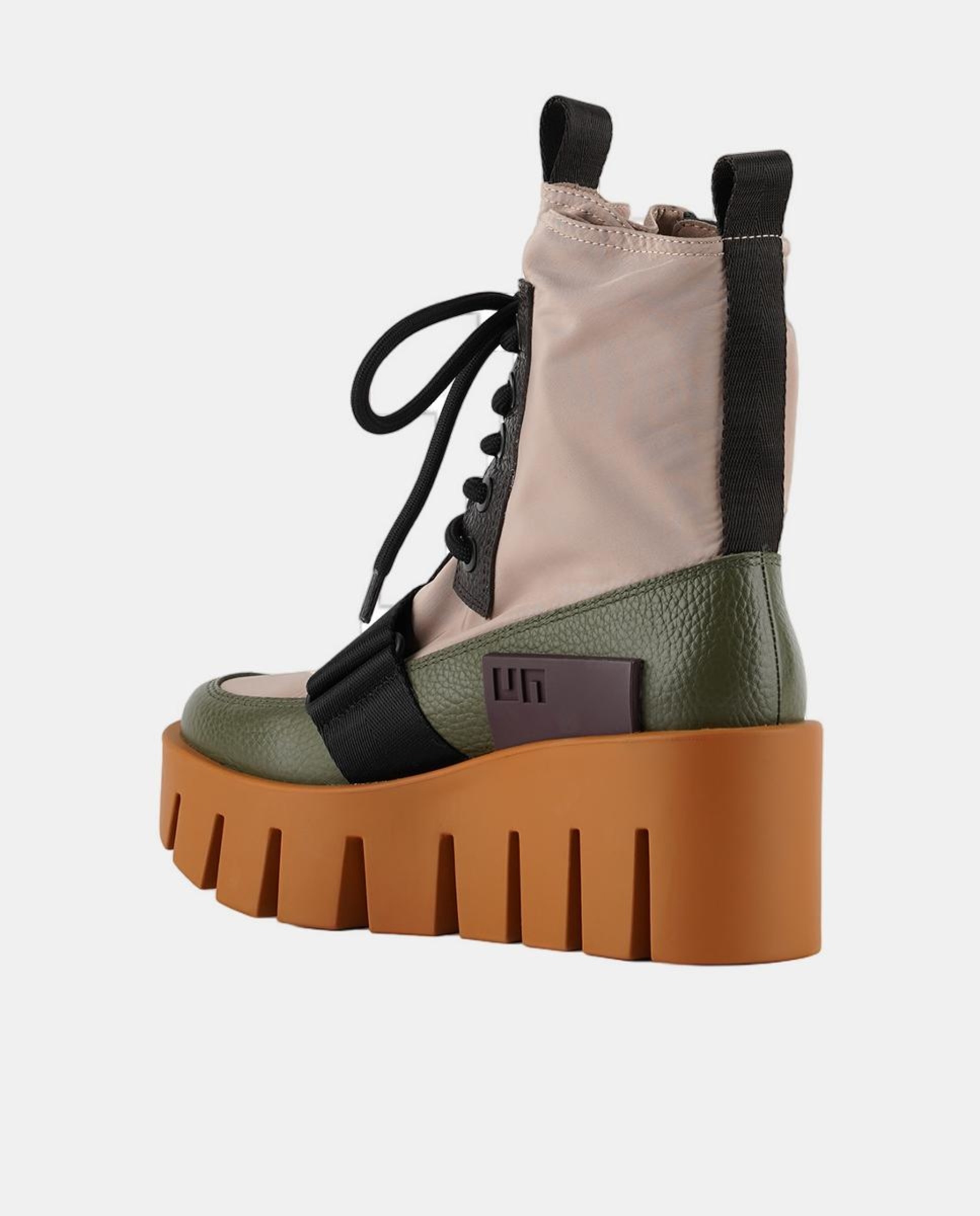Botins Desportivos Combinados em Pele e Têxtil com Plataforma Verdes-4