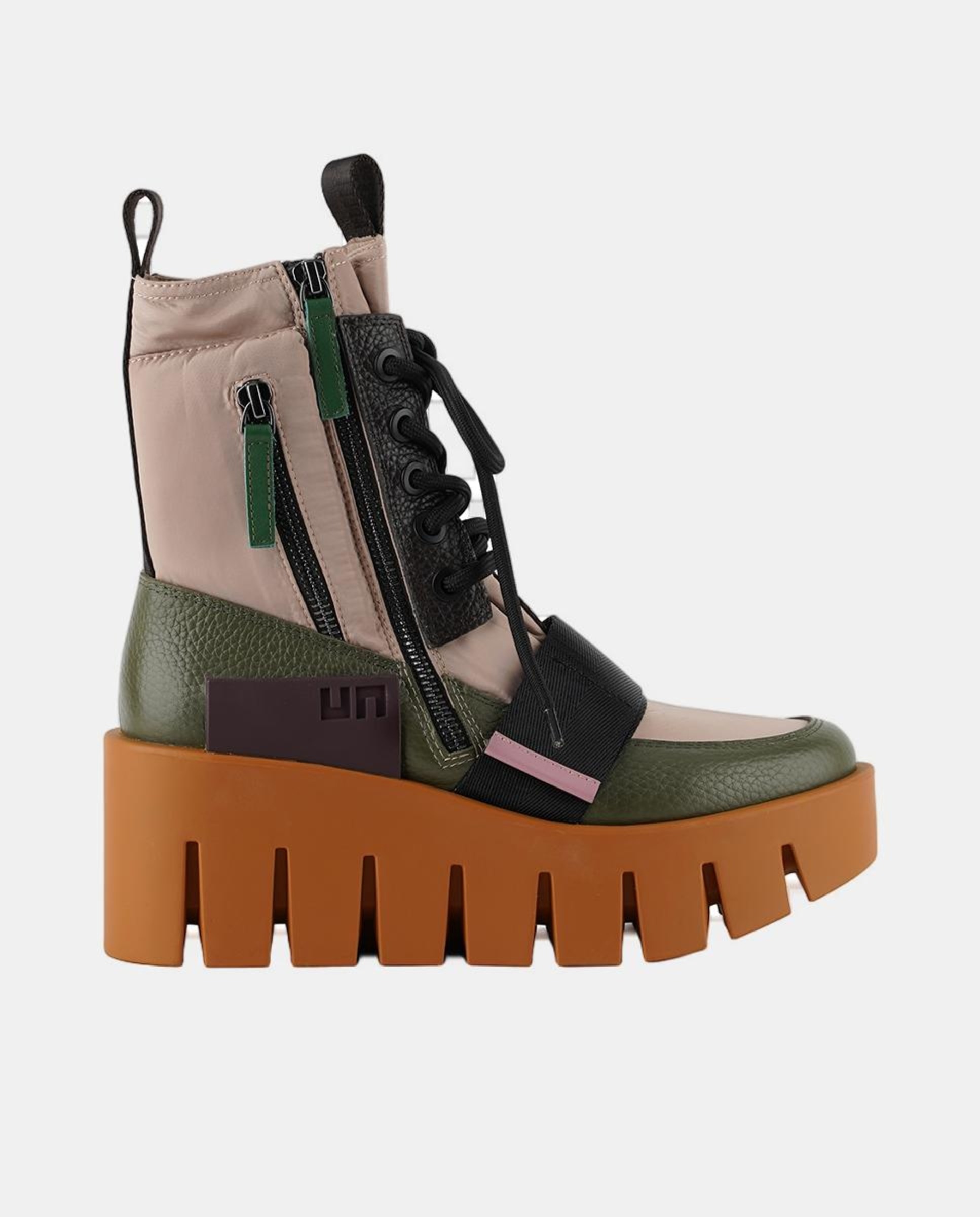 Botins Desportivos Combinados em Pele e Têxtil com Plataforma Verdes-1