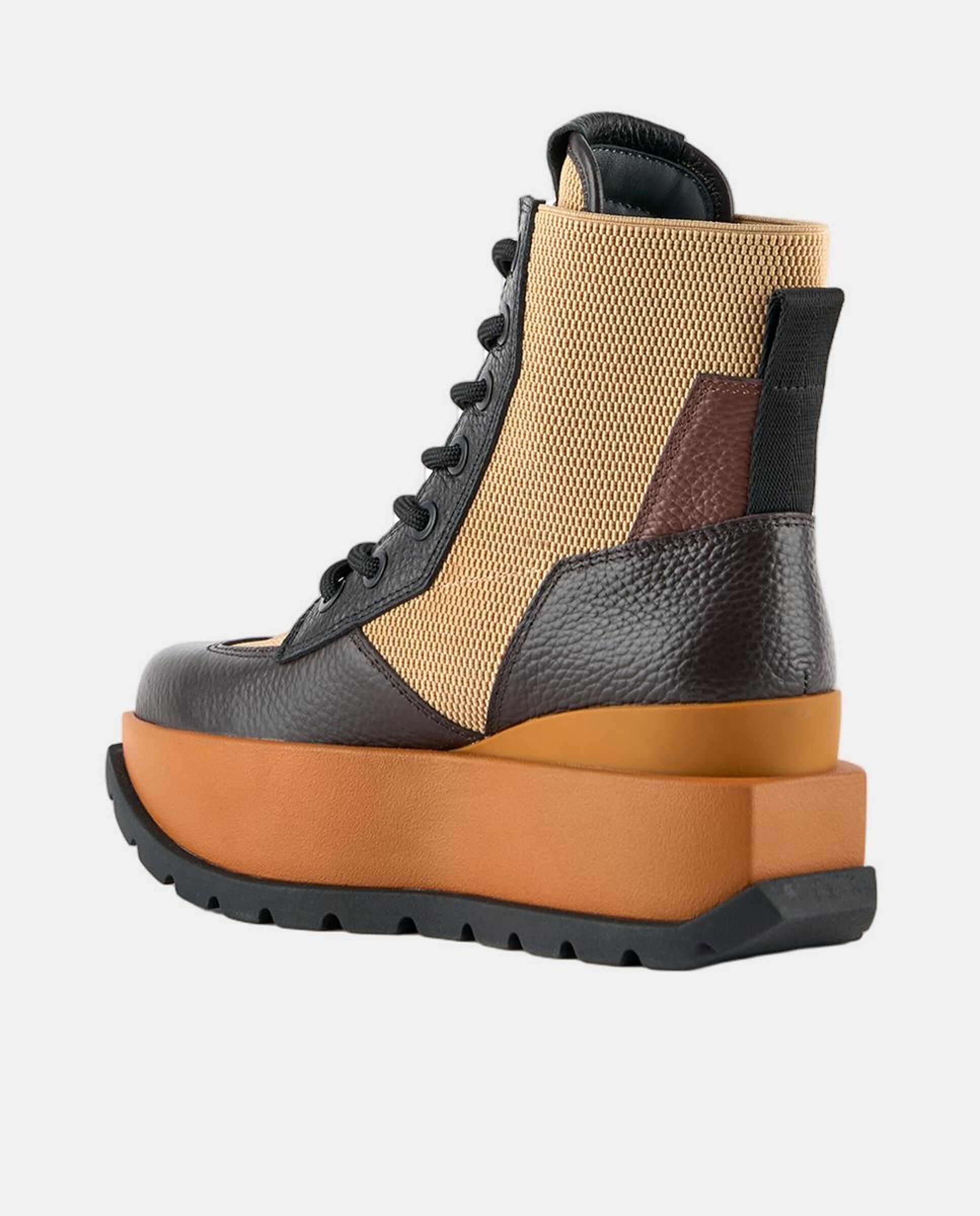 Botins Desportivos de Estilo Militar, com Detalhes em Pele e Lona, Atacadores e Fecho de Correr Lateral e Plataforma Castanho-3
