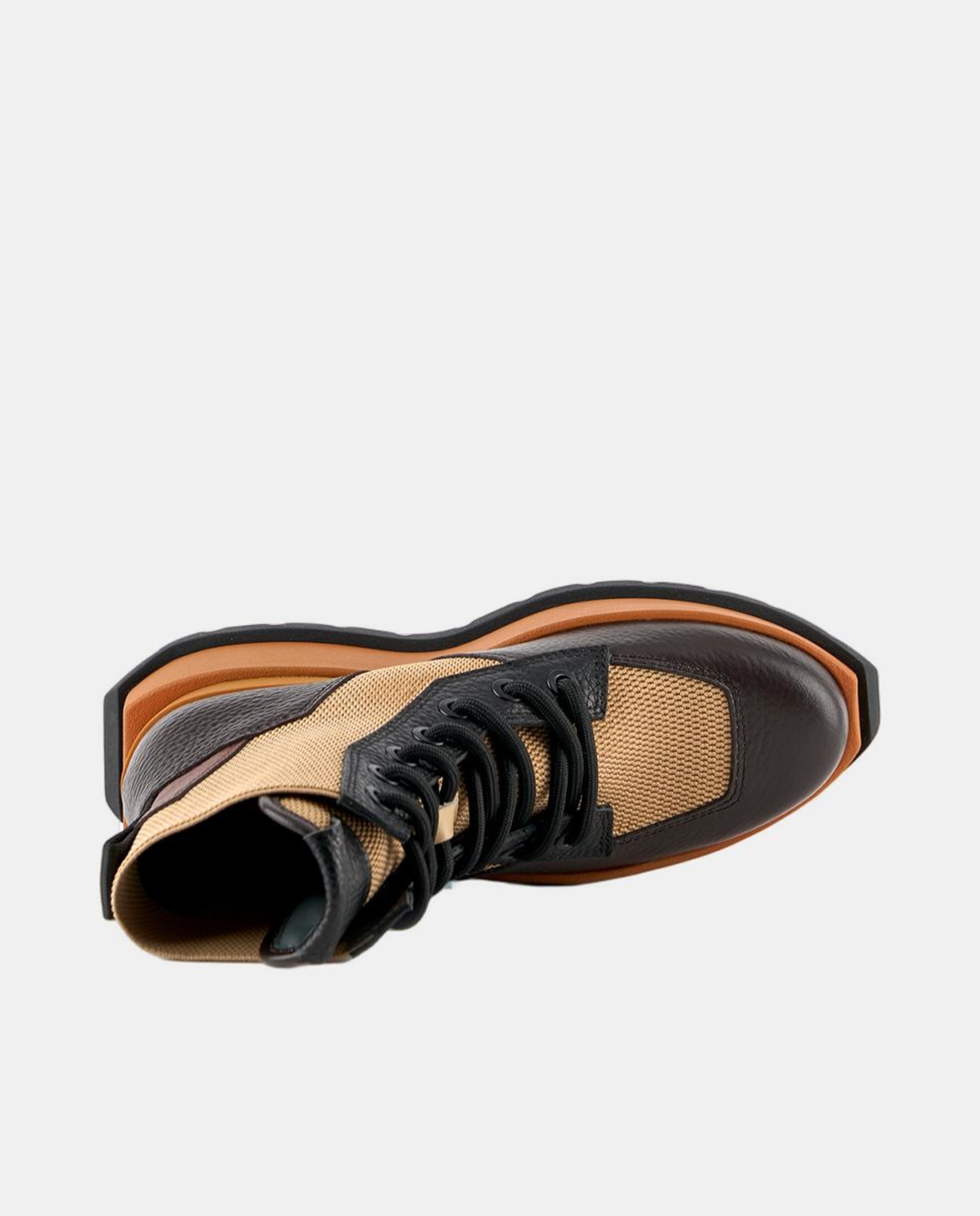 Botins Desportivos de Estilo Militar, com Detalhes em Pele e Lona, Atacadores e Fecho de Correr Lateral e Plataforma Castanho-2