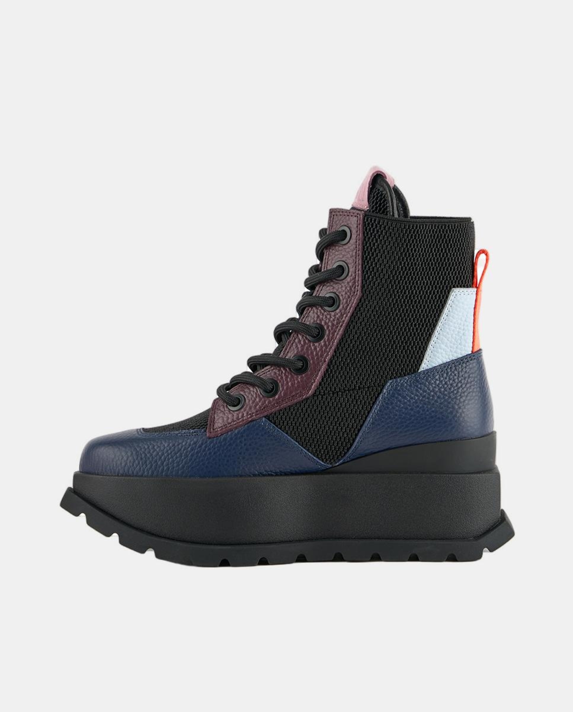 Botins Desportivos de Estilo Militar, com Detalhes em Pele e Lona, Atacadores e Fecho de Correr Lateral e Plataforma Multicolor-5