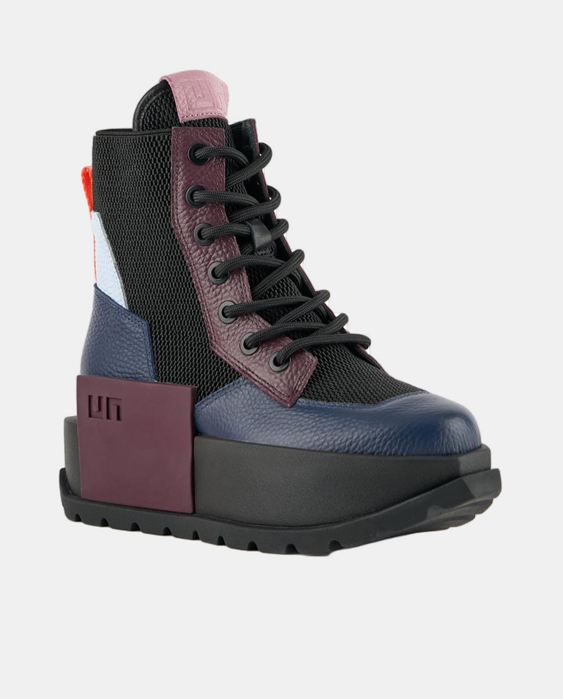 Botins Desportivos de Estilo Militar, com Detalhes em Pele e Lona, Atacadores e Fecho de Correr Lateral e Plataforma Multicolor-3
