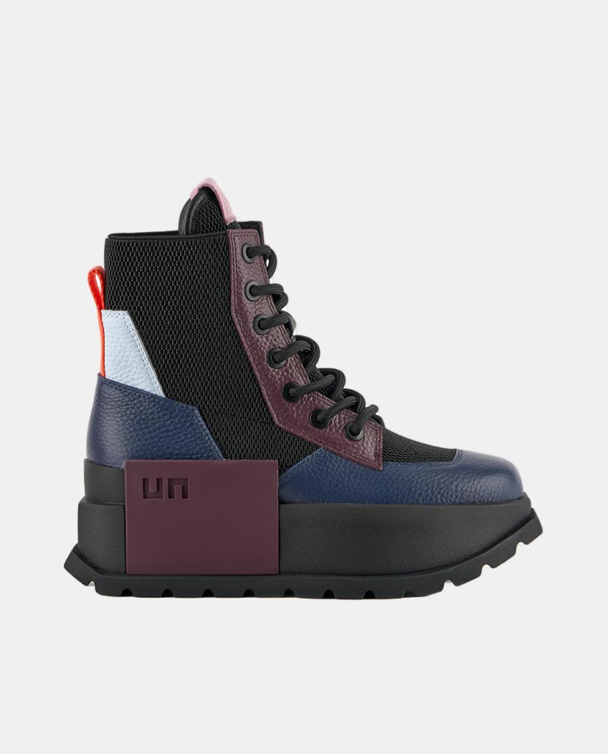 Botins Desportivos de Estilo Militar, com Detalhes em Pele e Lona, Atacadores e Fecho de Correr Lateral e Plataforma Multicolor-1