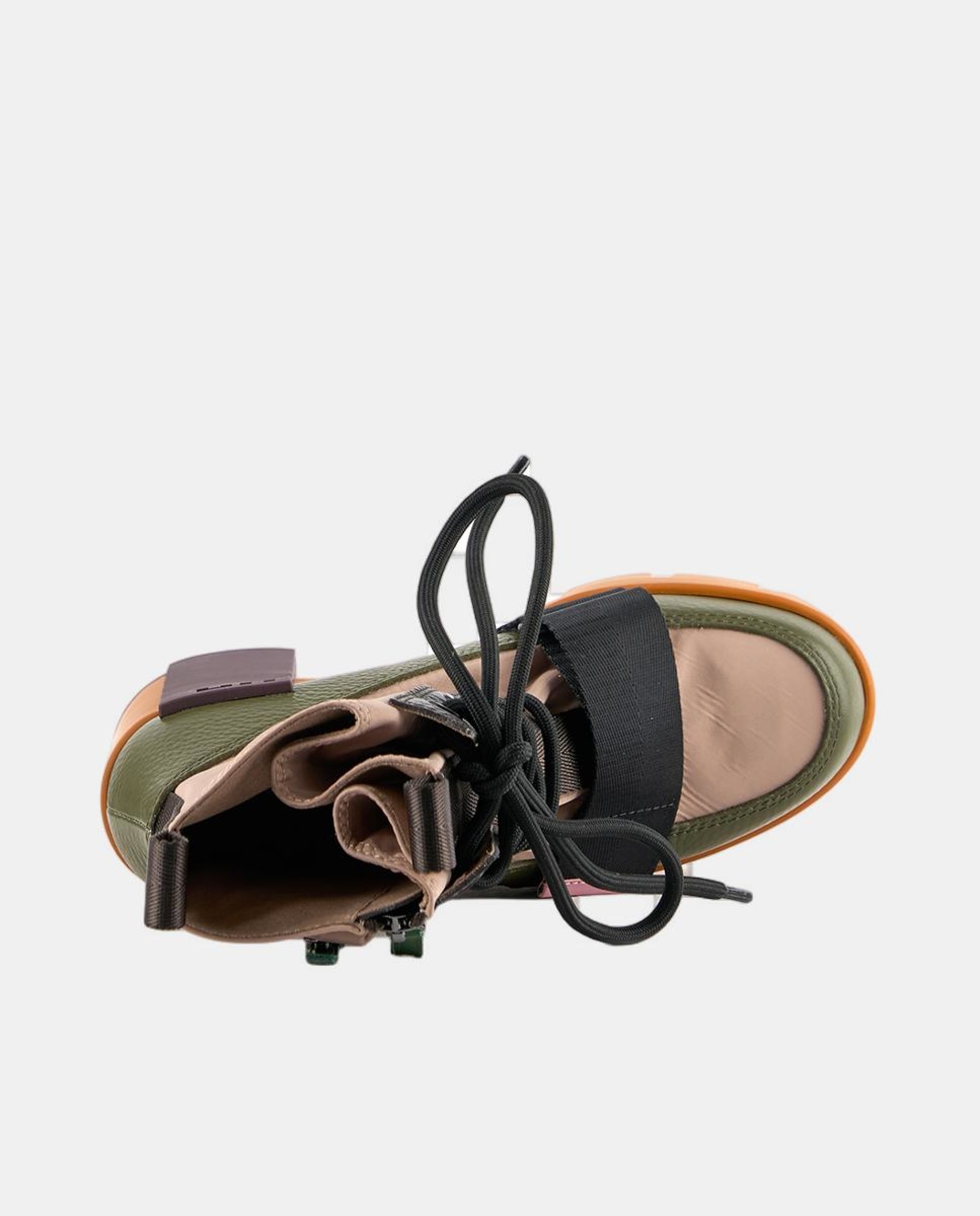 Botins Desportivos com Plataforma e Salto Combinado em Pele e Têxtil Verde-militar-2