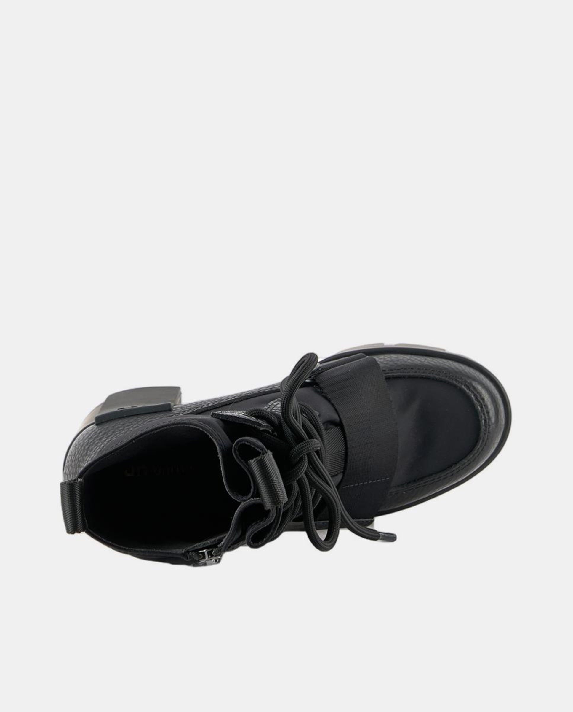 Botins Desportivos de Estilo Militar em Pele e Nylon com Atacadores e Fecho de Correr Preto-5