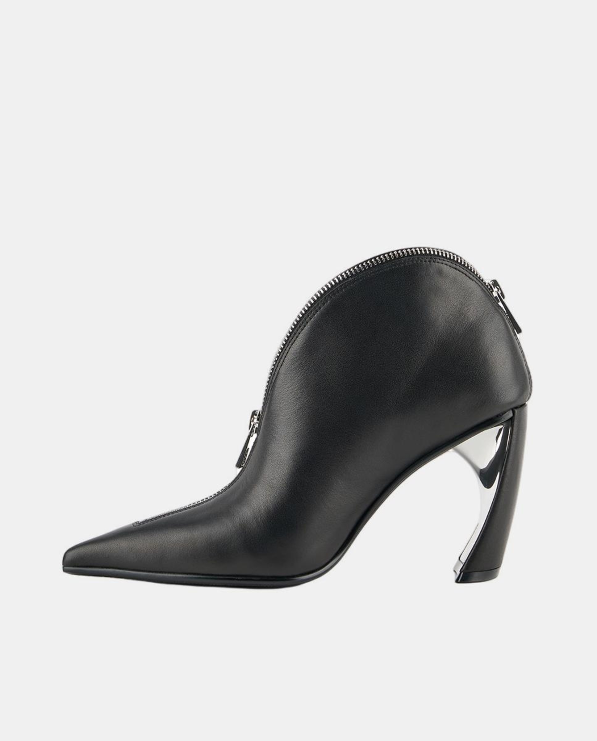 Sapatos Tipo Botins Elegantes em Pele com Fecho de Correr e Salto Exclusivo Preto-6