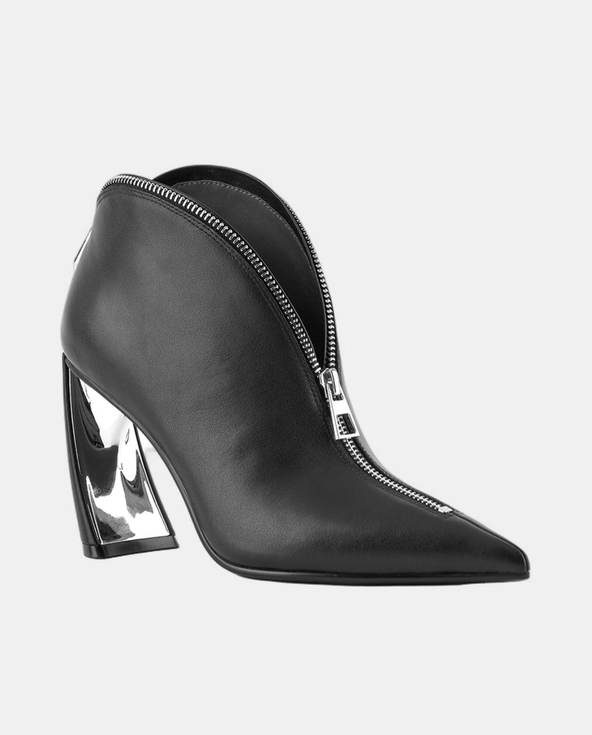 Sapatos Tipo Botins Elegantes em Pele com Fecho de Correr e Salto Exclusivo Preto-4
