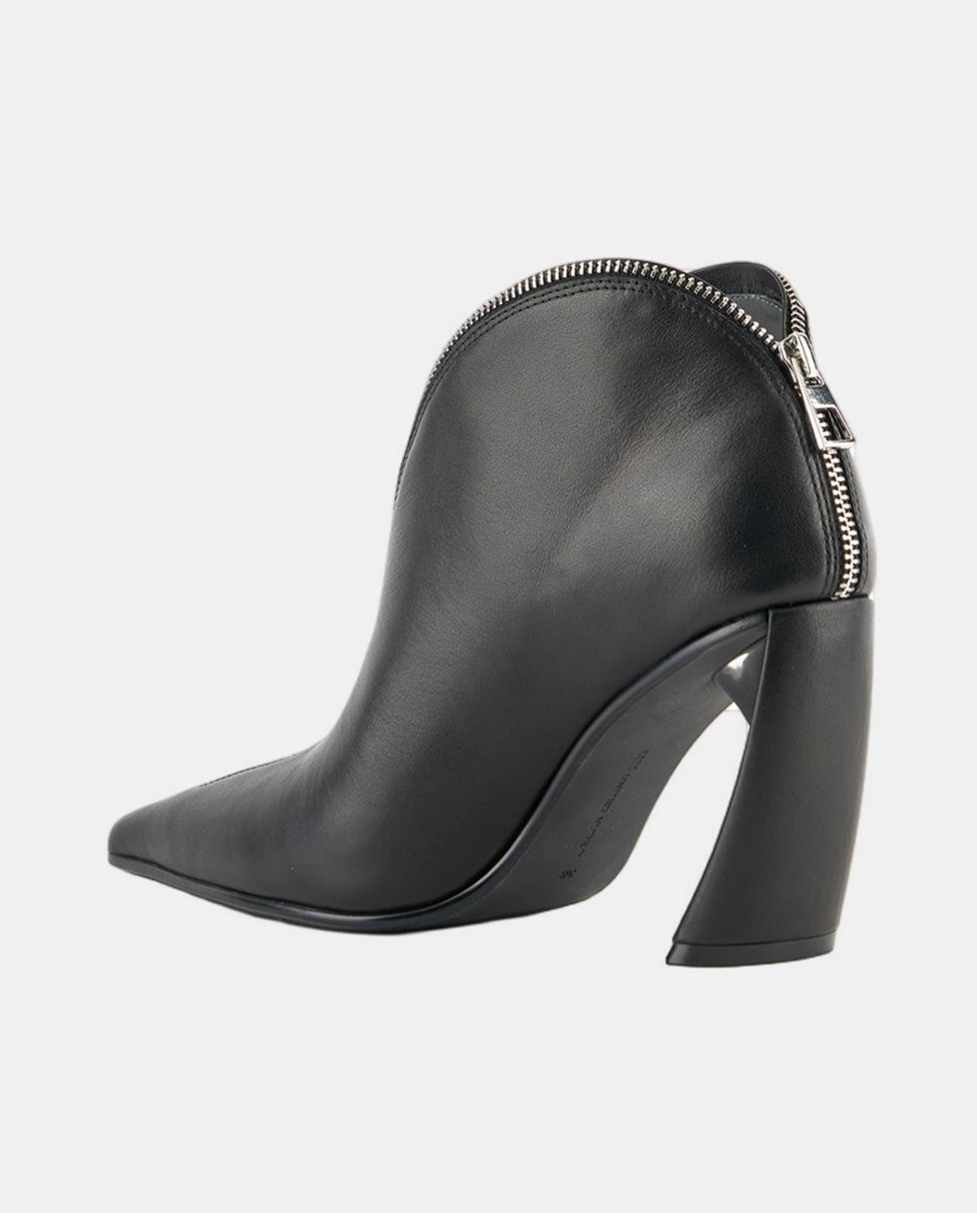 Sapatos Tipo Botins Elegantes em Pele com Fecho de Correr e Salto Exclusivo Preto-3