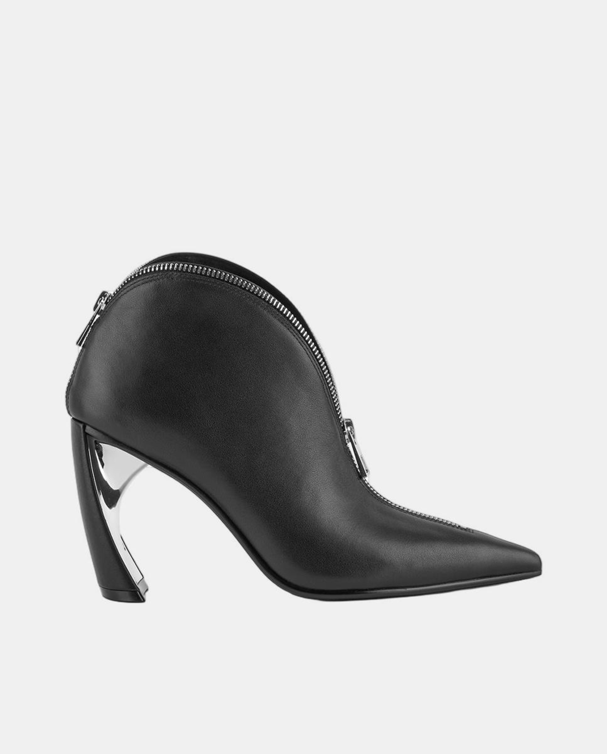 Sapatos Tipo Botins Elegantes em Pele com Fecho de Correr e Salto Exclusivo Preto-1