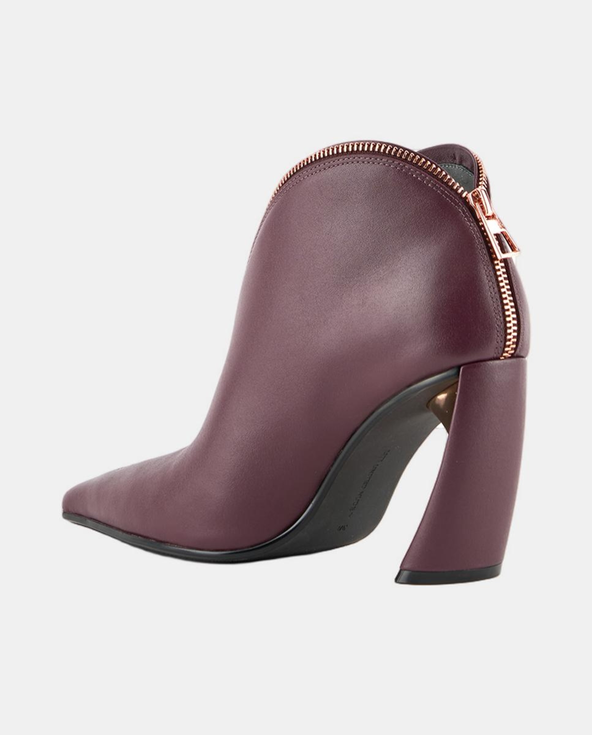 Sapatos Tipo Botins Elegantes em Pele com Fecho de Correr e Salto Exclusivo Beringela-6