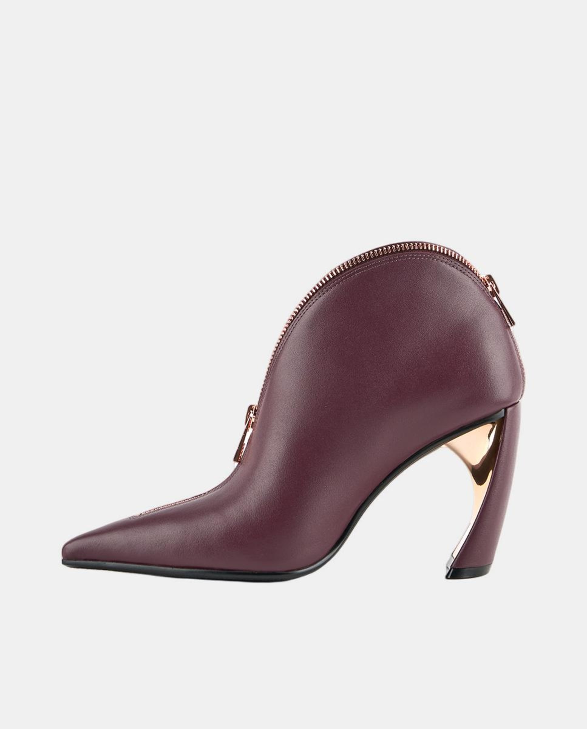 Sapatos Tipo Botins Elegantes em Pele com Fecho de Correr e Salto Exclusivo Beringela-4