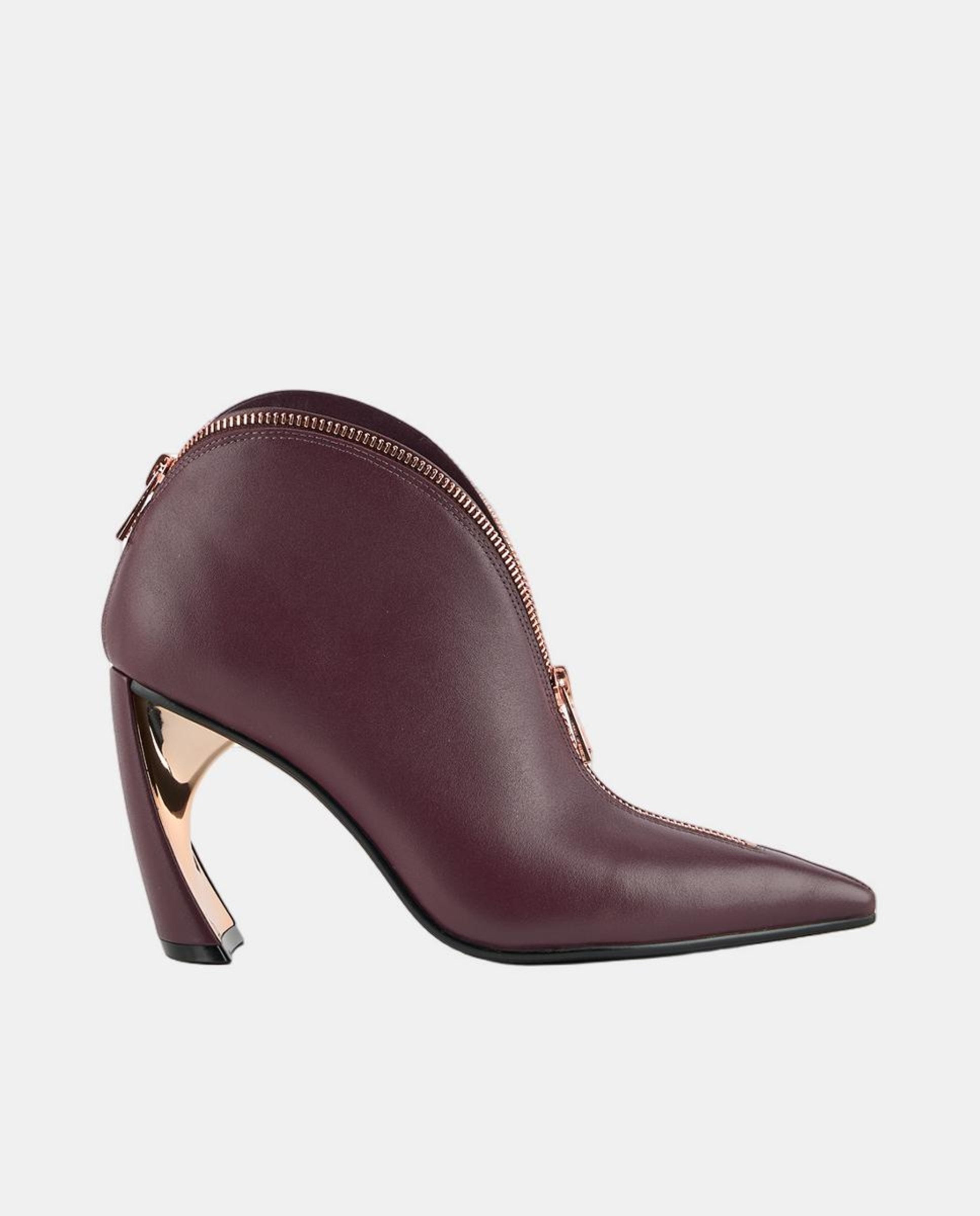 Sapatos Tipo Botins Elegantes em Pele com Fecho de Correr e Salto Exclusivo Beringela-1