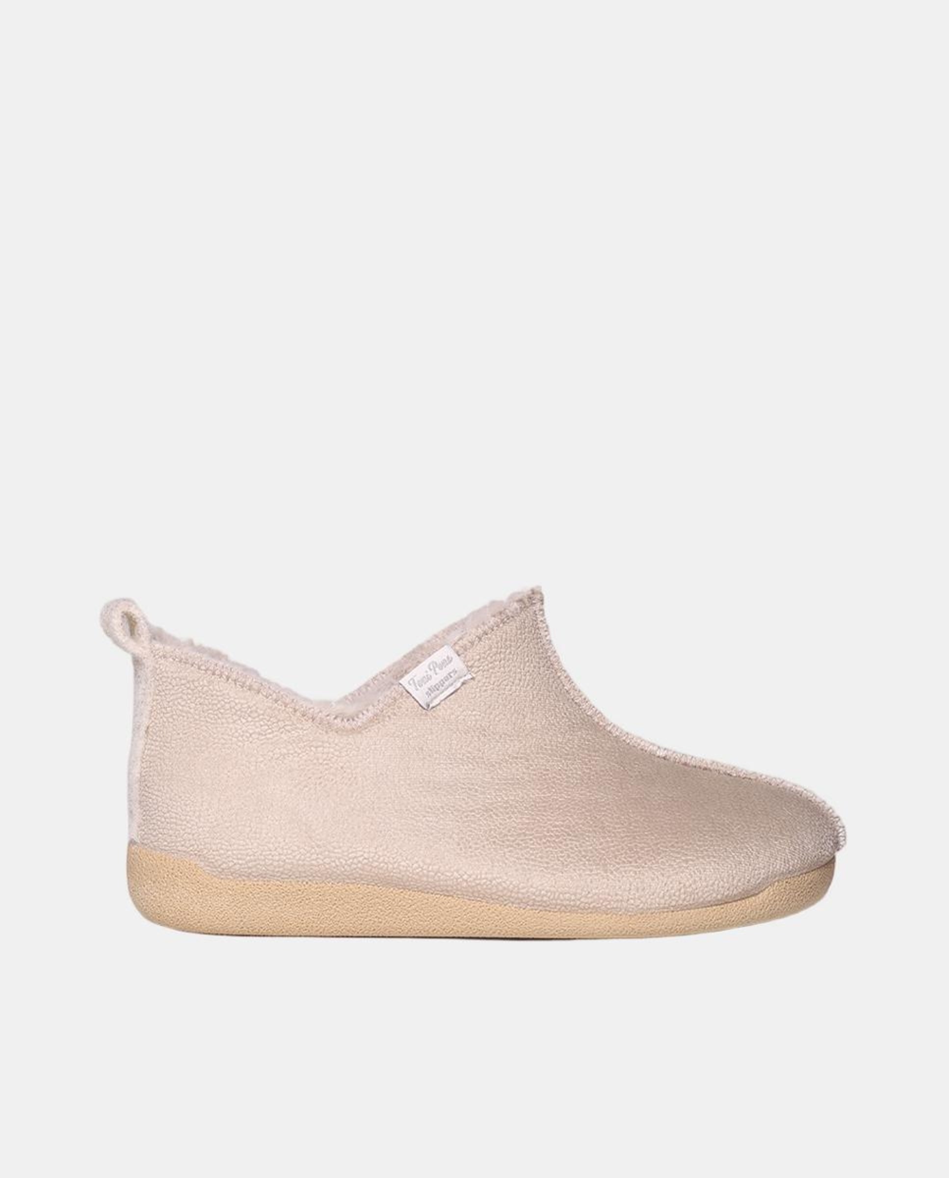 Pantufas Lisas com Forro Interior de Pelo Suave - Bege Castanho-1