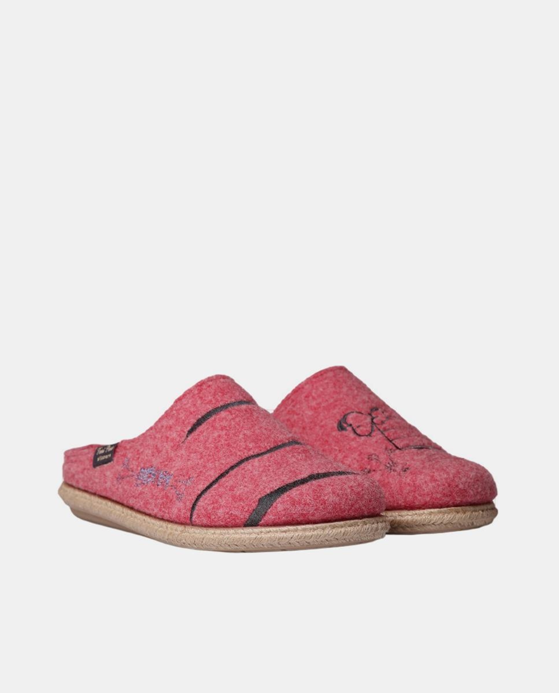 Sapatilhas Tipo Mules em Feltro Vermelho-cereja-2