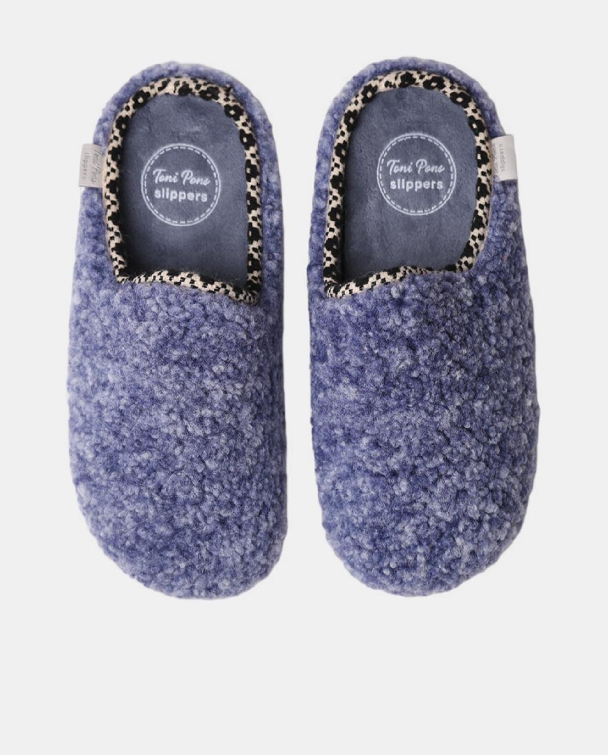 Pantufas Darla com Sola Antiderrapante e em Têxtil Azul denim-3