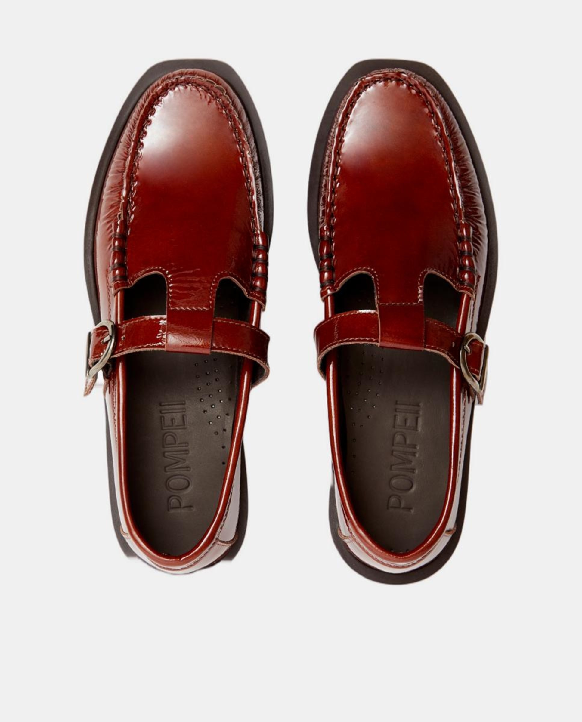 Mocassins em Pele com Fivela e Biqueira Quadrada Cereja-6