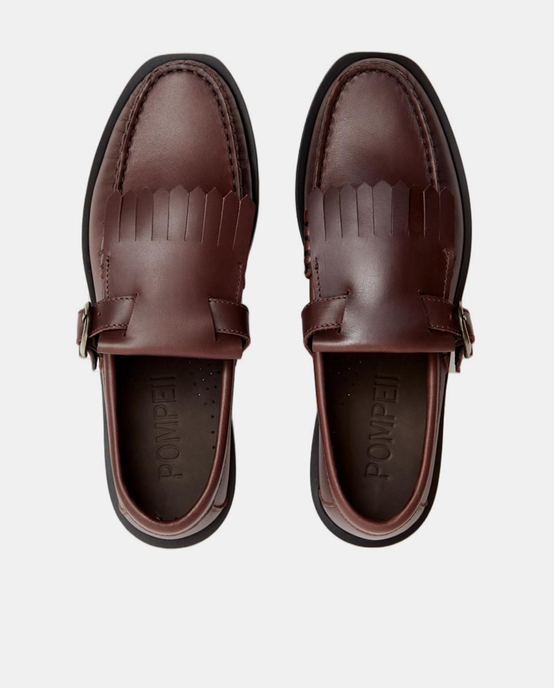 Mocassins em Pele com Fivela e Biqueira Quadrada Castanho-2