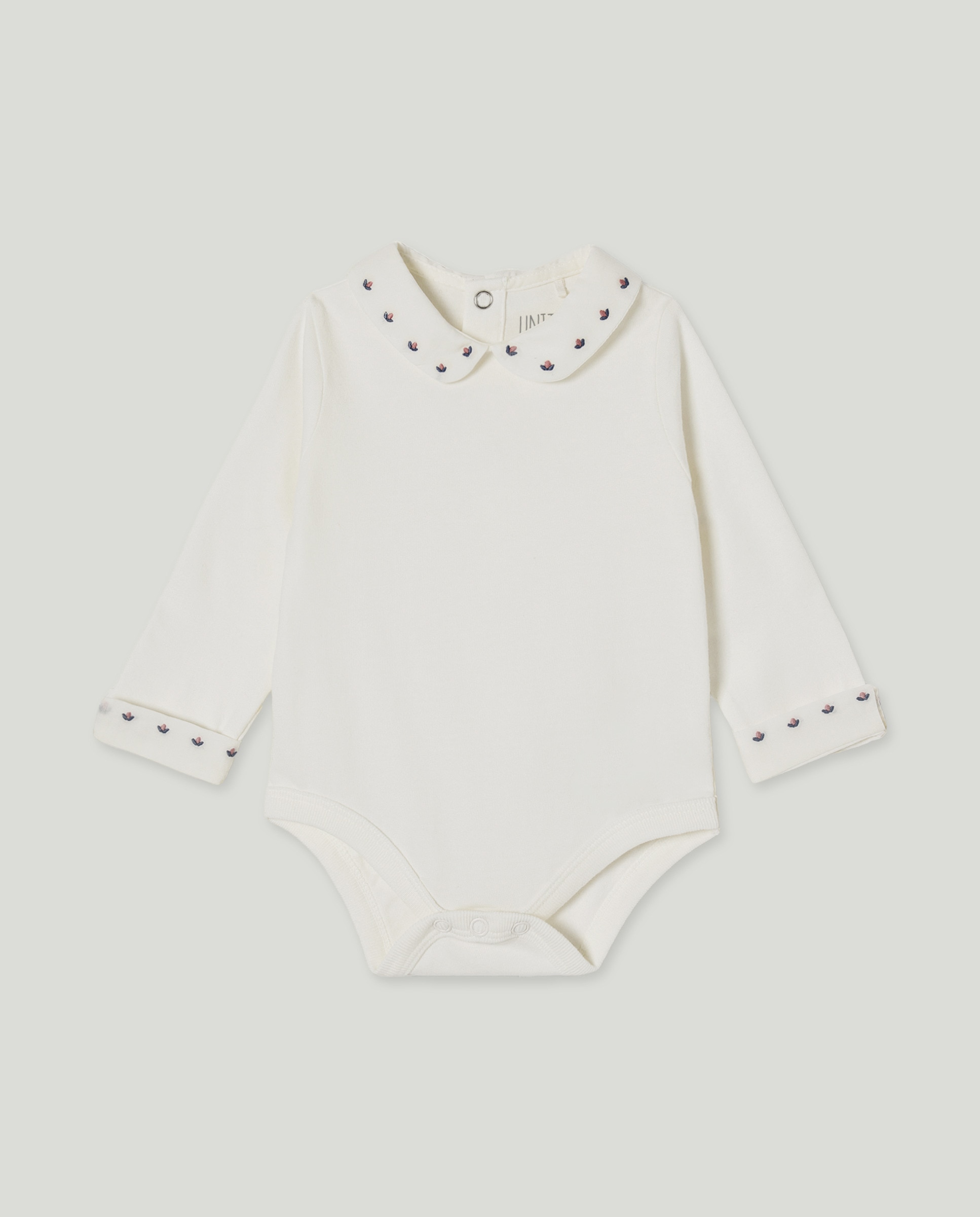 Body recién nacido cuello pico sello Blanco roto-1