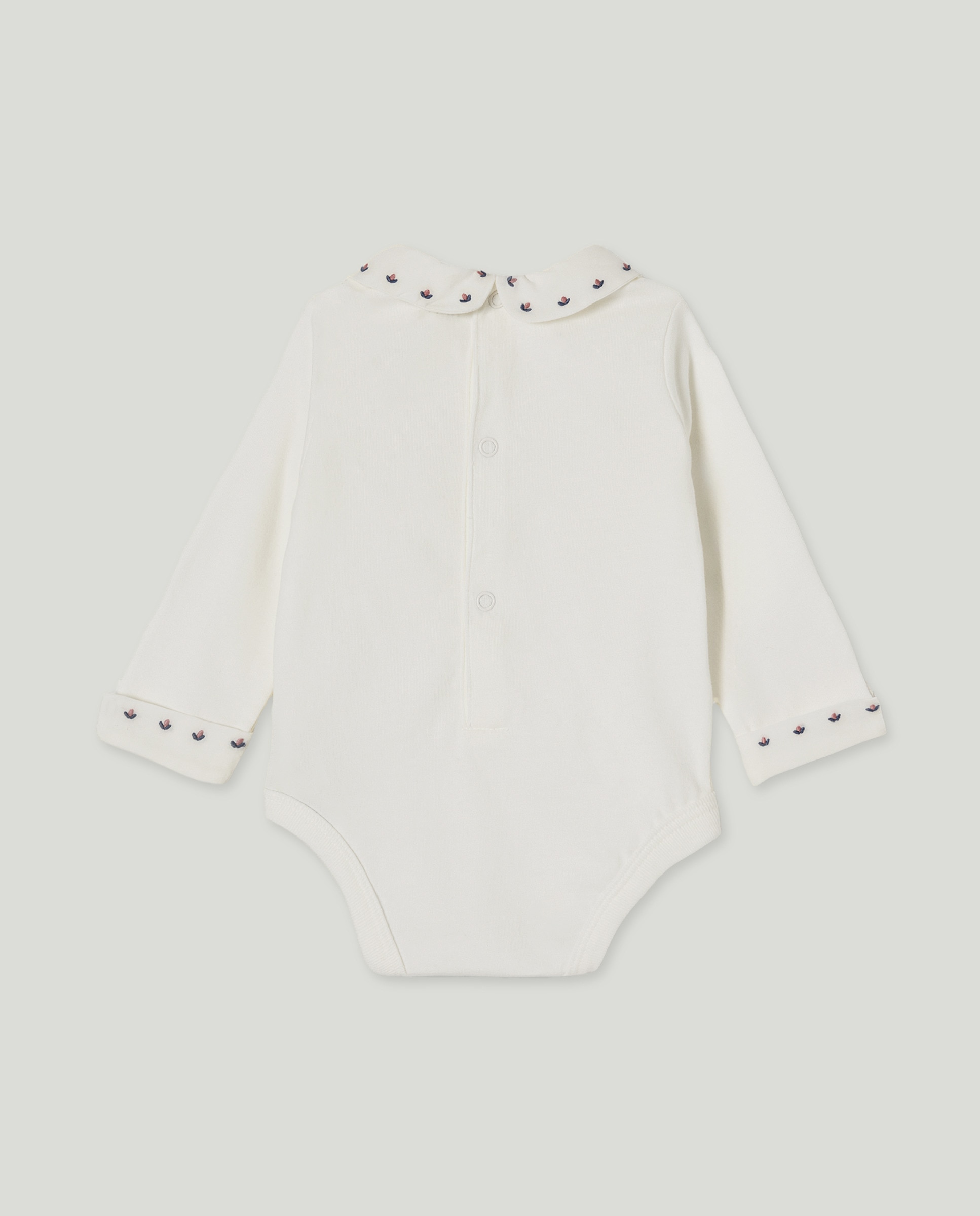 Body recién nacido cuello pico sello Blanco roto-2