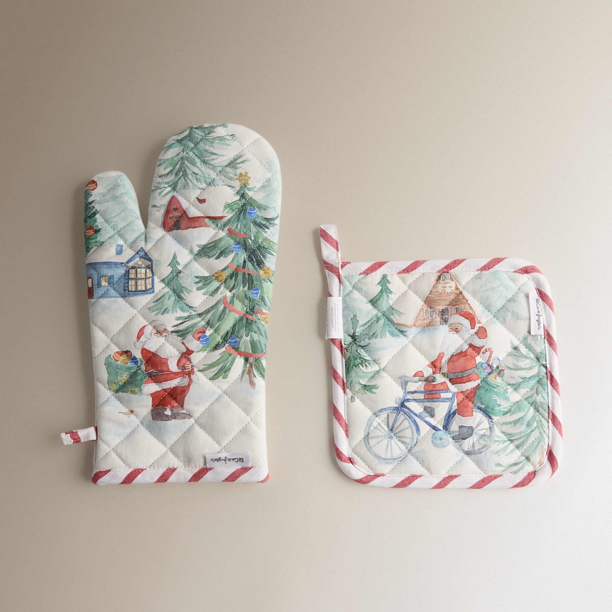 Conjunto de Luva e Pega de Algodão Claus Village Multicolor-1