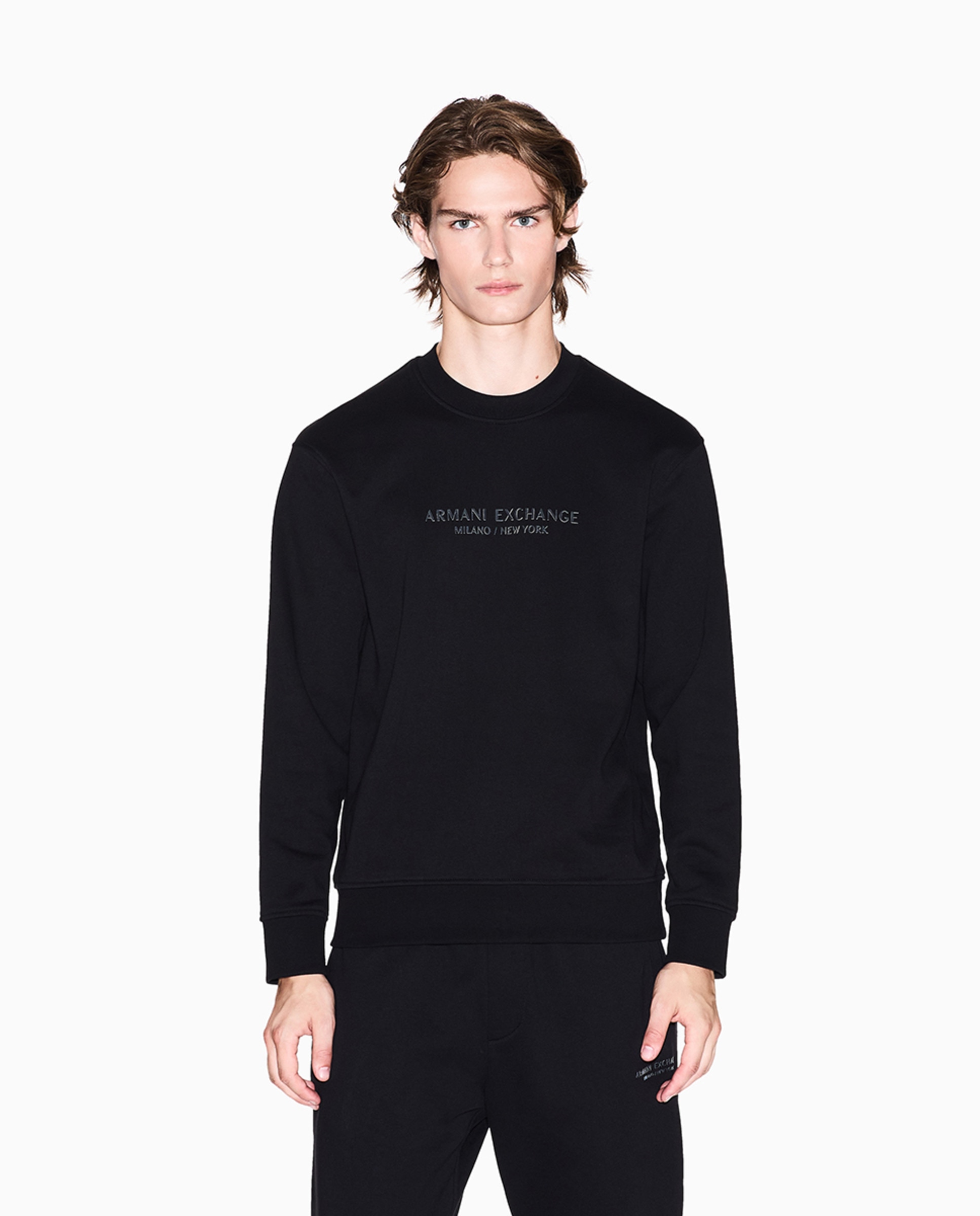 Sweatshirt com Logótipo a Condizer e Gola Redonda Preto-1