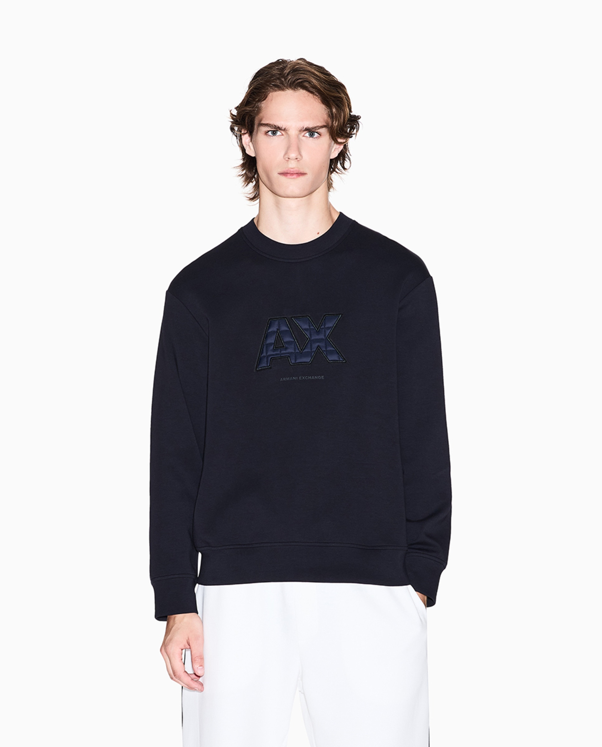 Sweatshirt com Logótipo Acolchoado e Gola Redonda Azul-marinho-1