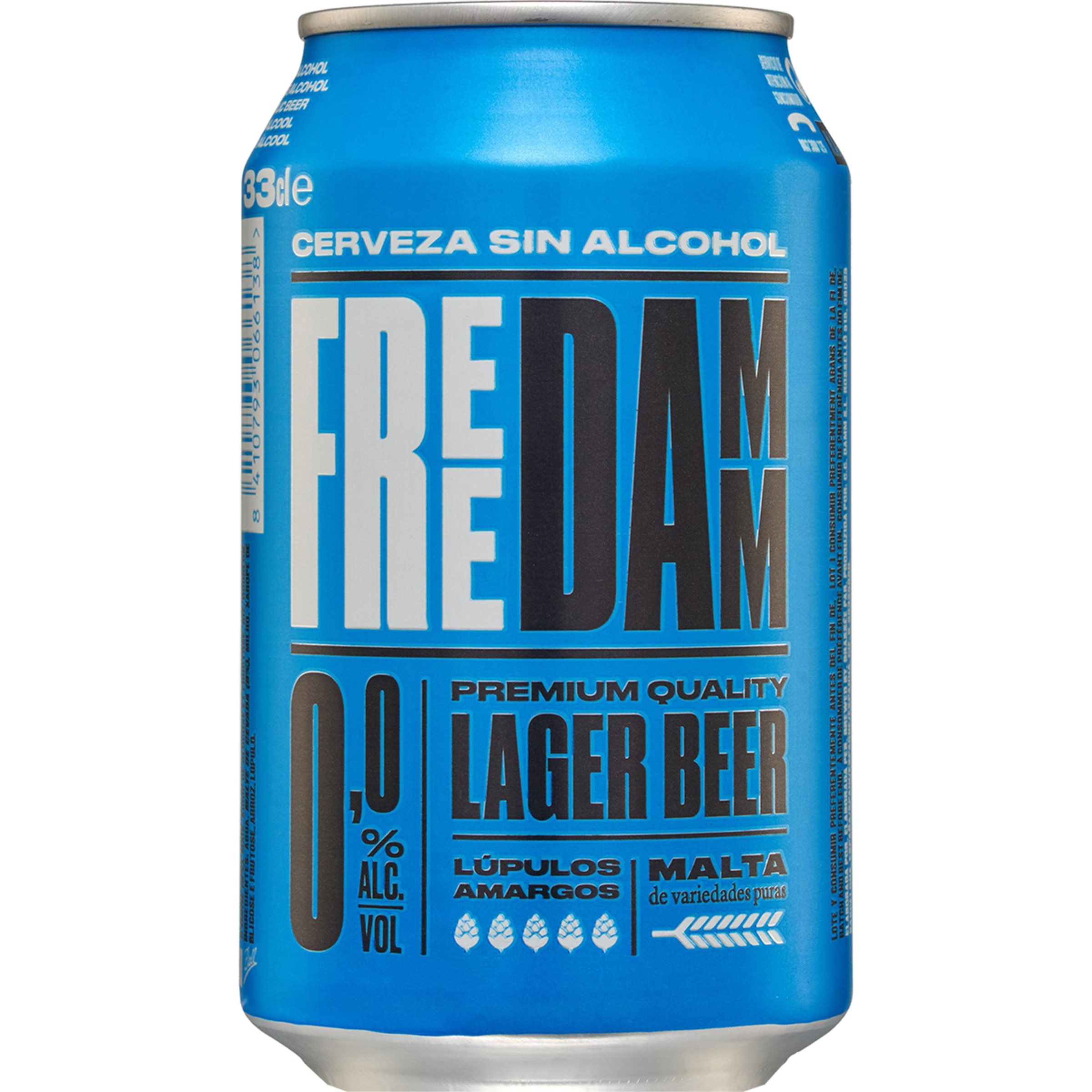 cerveza rubia 0,0% alcohol tipo Lager lata 33 cl