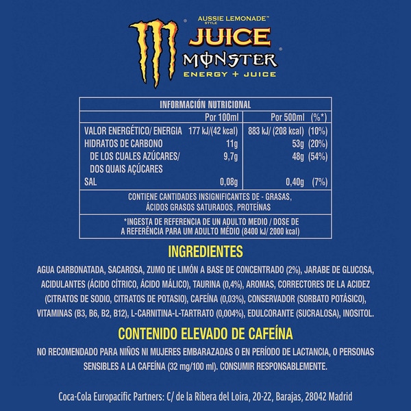 Energydrink mit Taurin und Ginseng Juiced Aussie Style Lemonade Dose 50 cl