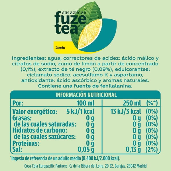 original flavour sugar-free lemon tea soft drink bottle 1,5 l