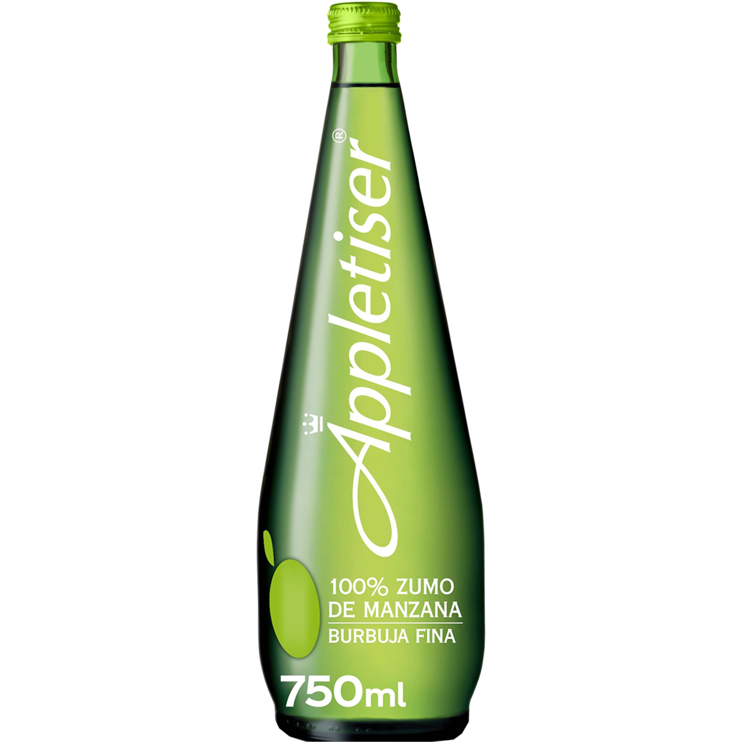 refresco de zumo de manzana con gas burbujas finas botella 75 cl (envase de vidrio)