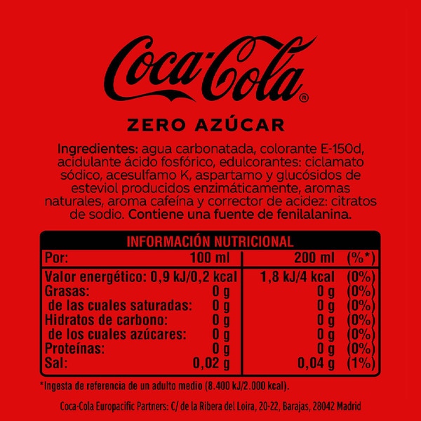 Cola-Erfrischungsgetränk zuckerfrei 4er-Pack Flaschen 20 cl (Glasbehälter)