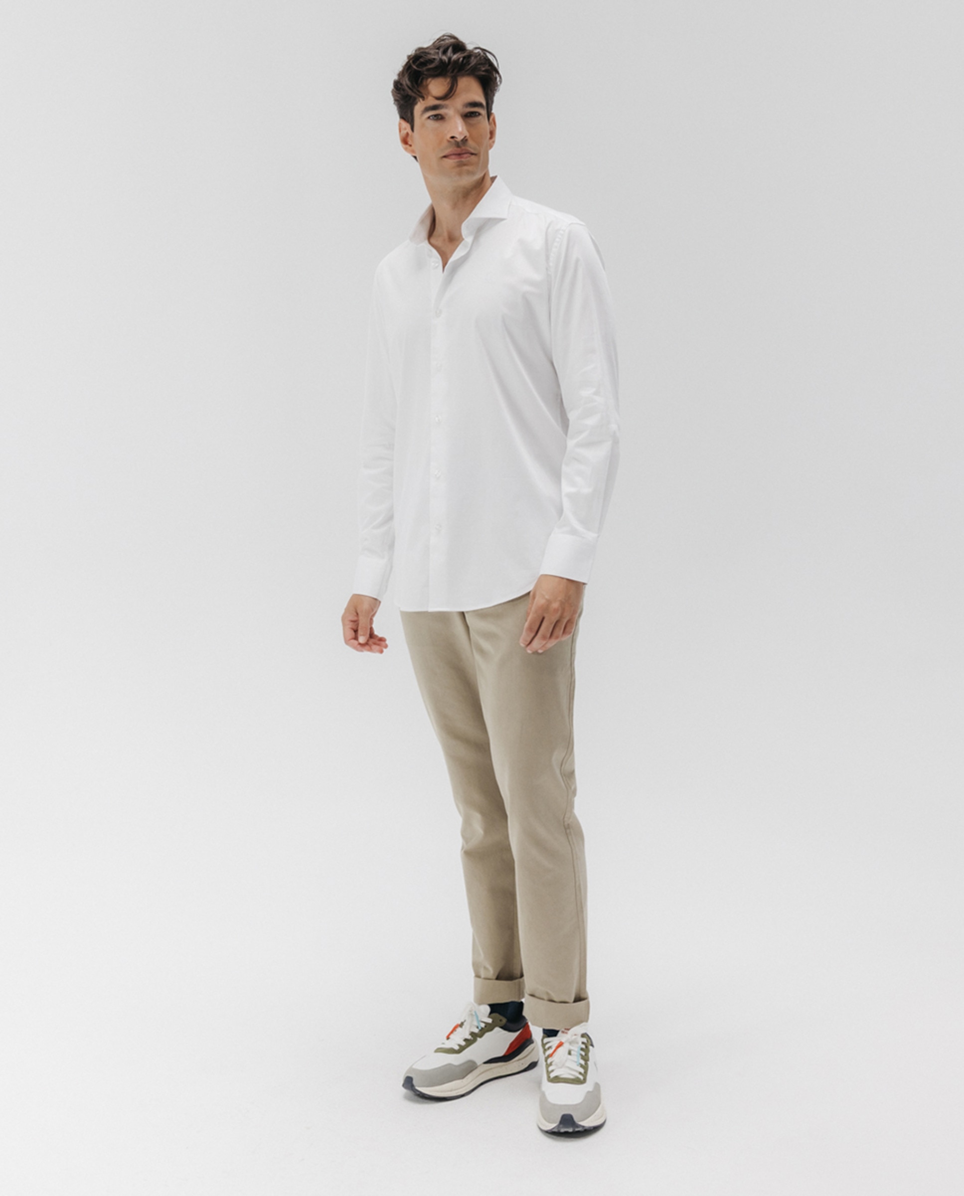 Camisa de Popelina Elástica com Gola Italiana Branco-4