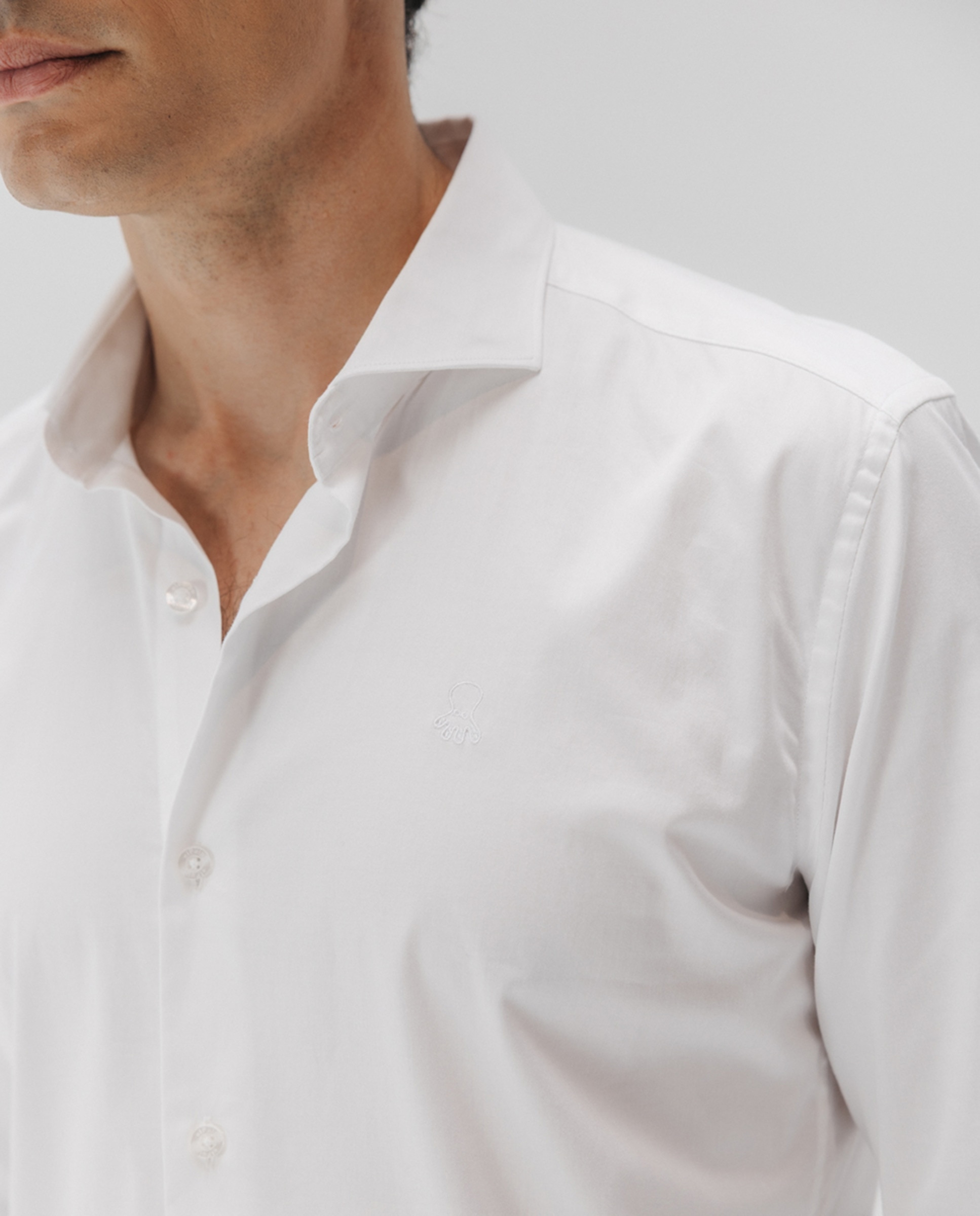 Camisa de Popelina Elástica com Gola Italiana Branco-3