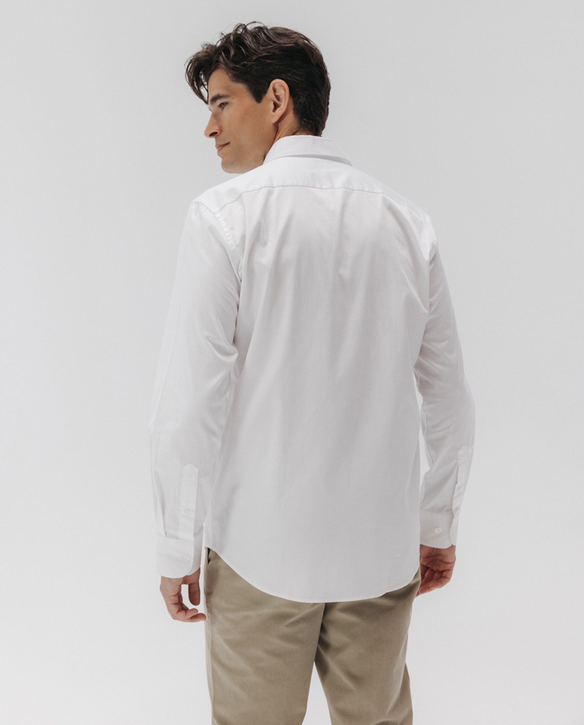 Camisa de Popelina Elástica com Gola Italiana Branco-2