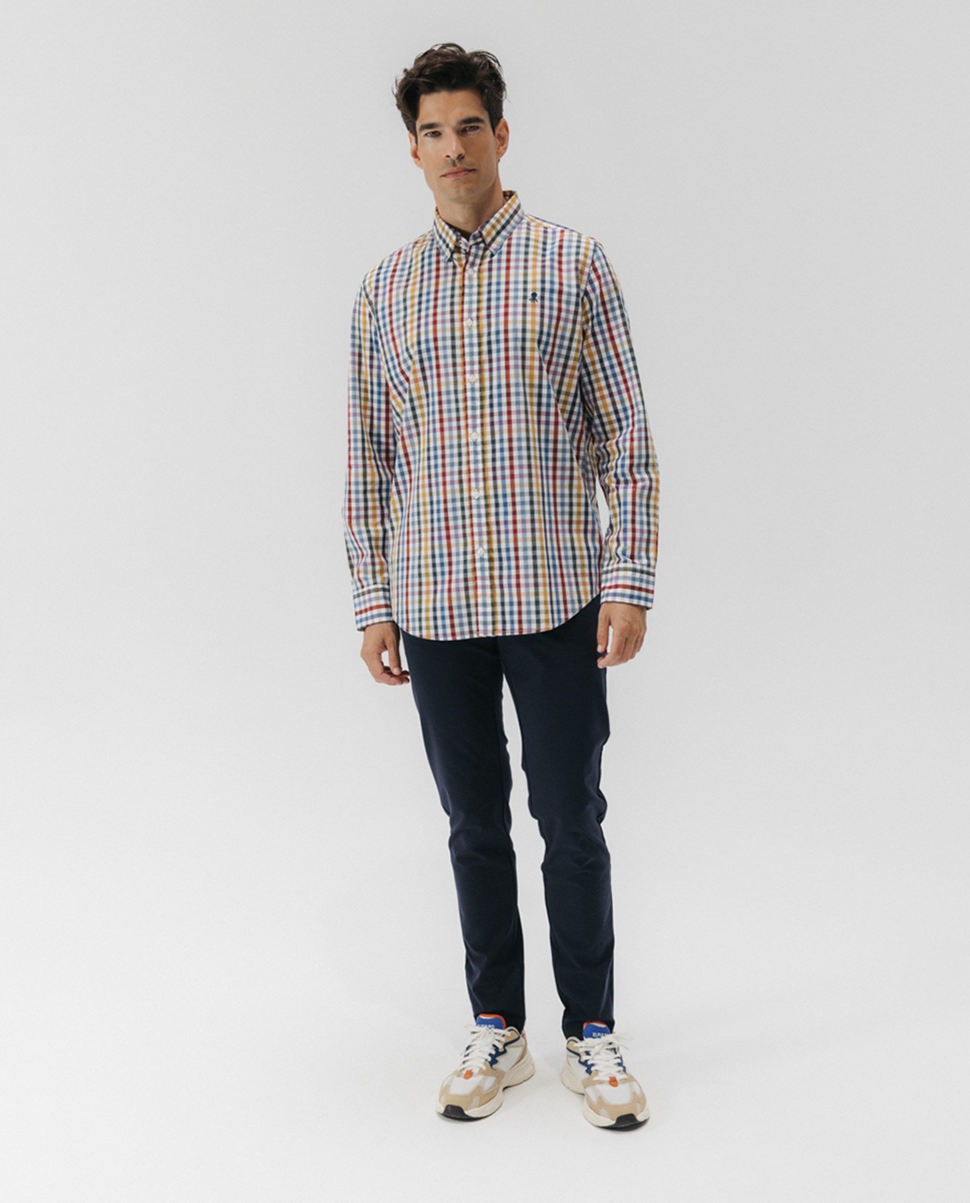 Camisa aos Quadrados de Popelina com Colarinho com Botão Multicolor-5