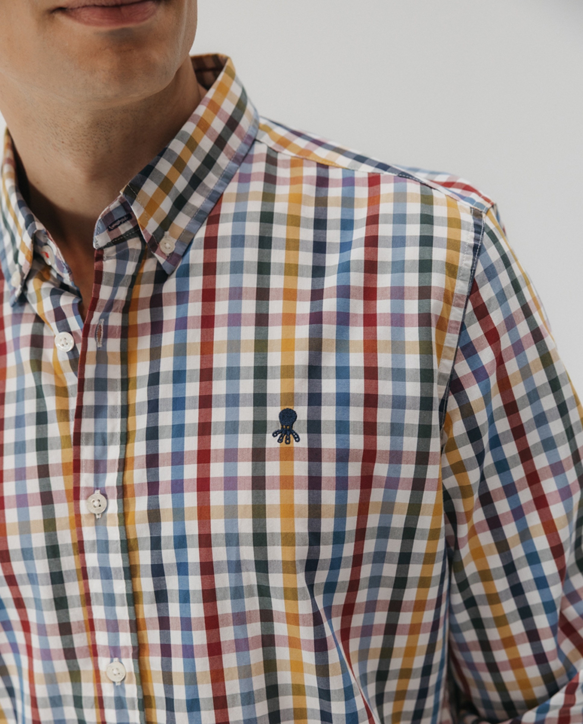 Camisa aos Quadrados de Popelina com Colarinho com Botão Multicolor-4