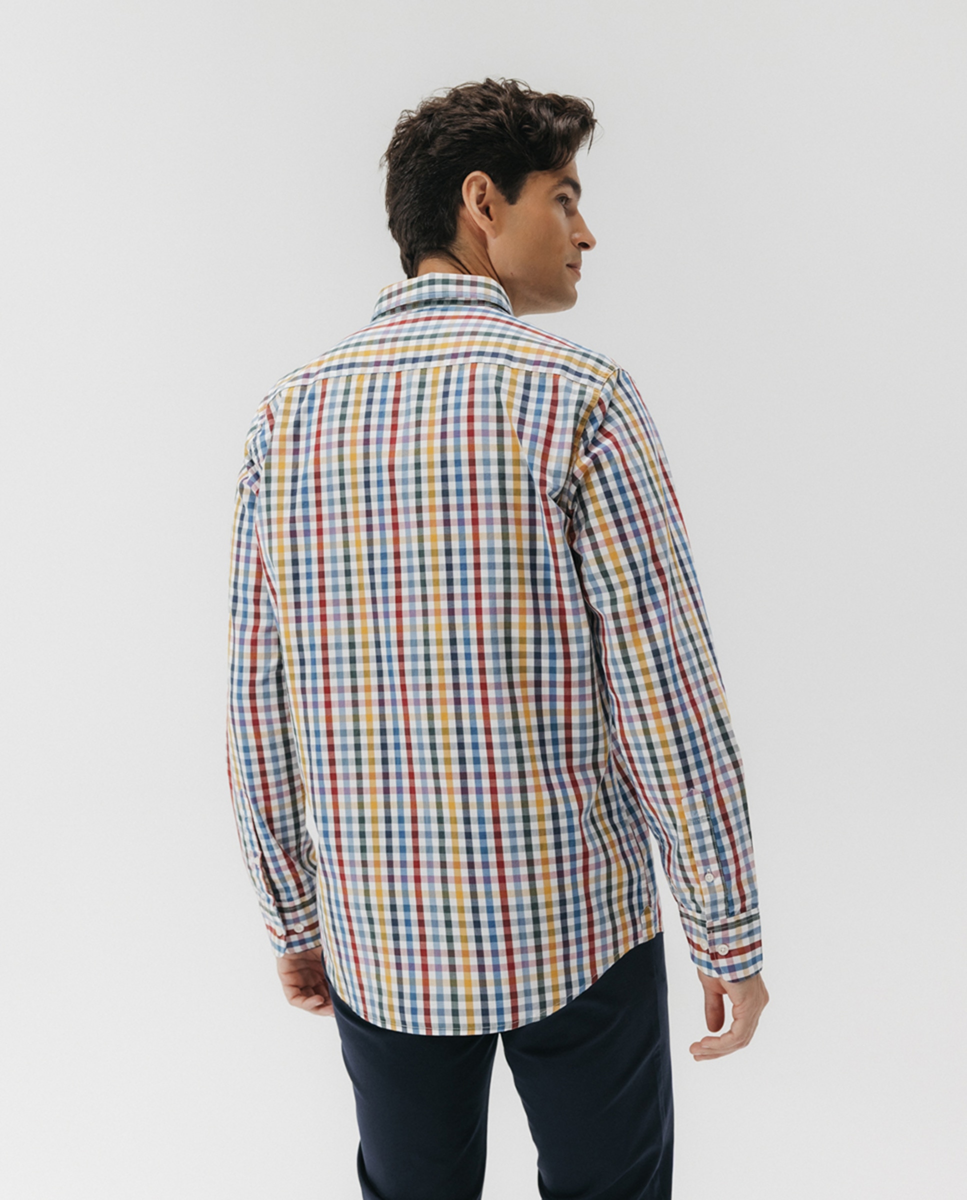 Camisa aos Quadrados de Popelina com Colarinho com Botão Multicolor-2