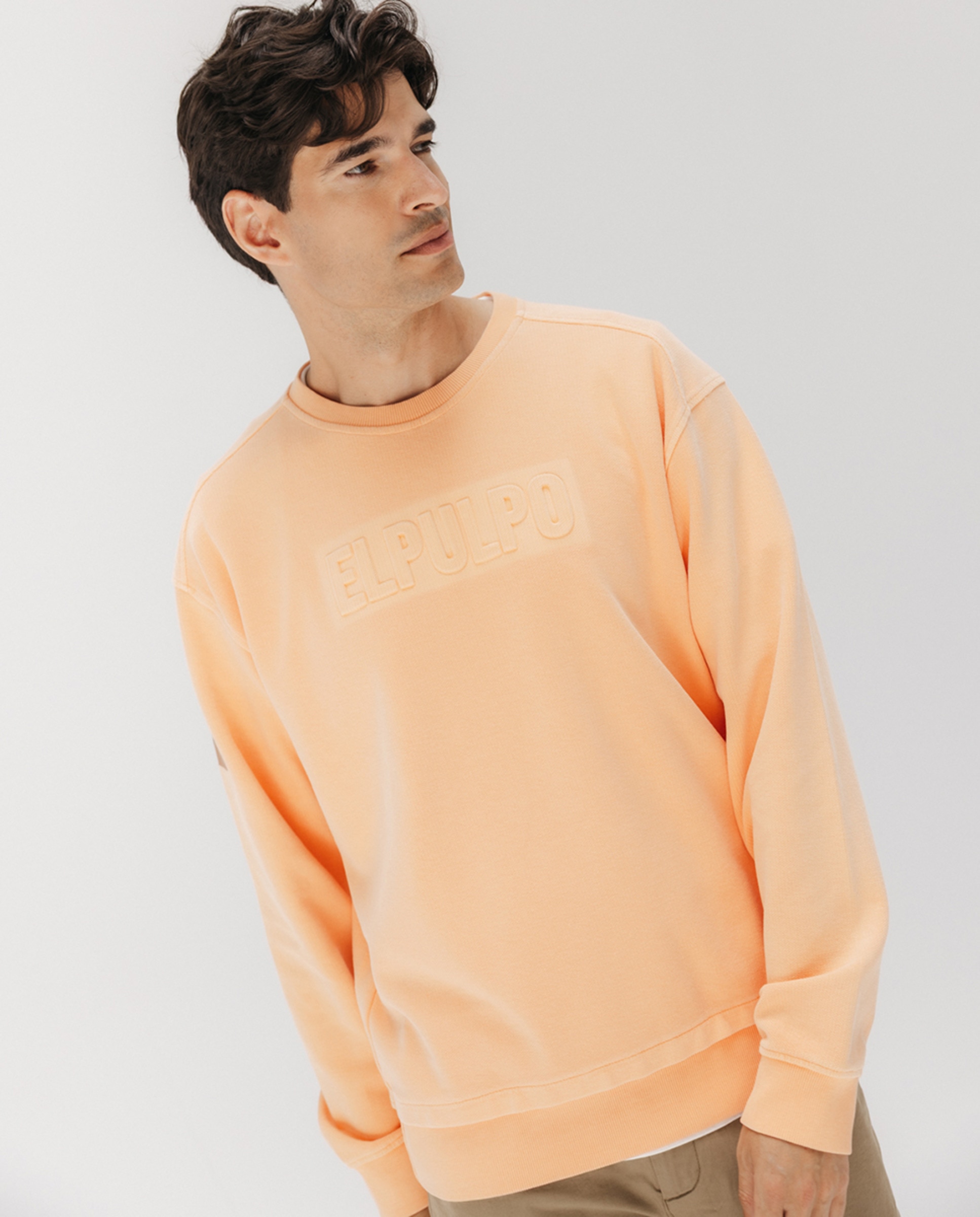 Sweatshirt com Estampado em Relevo à Frente Laranja-1