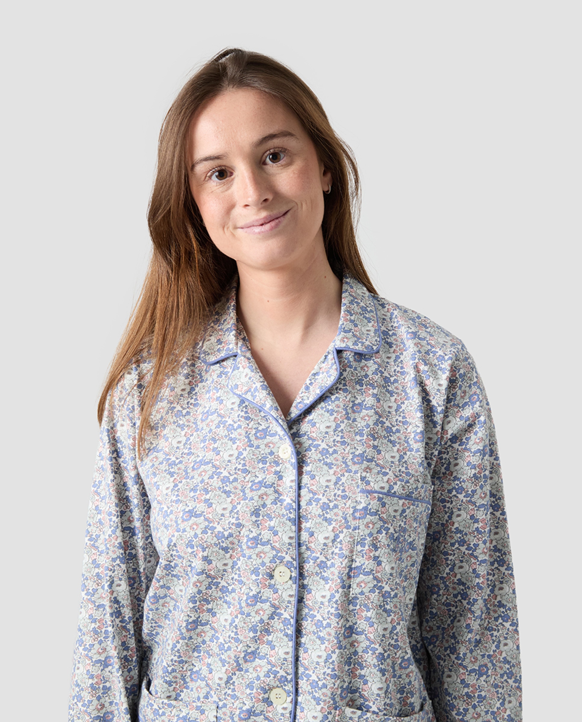 Pijama de Malha com Estampado Floral Azul-3