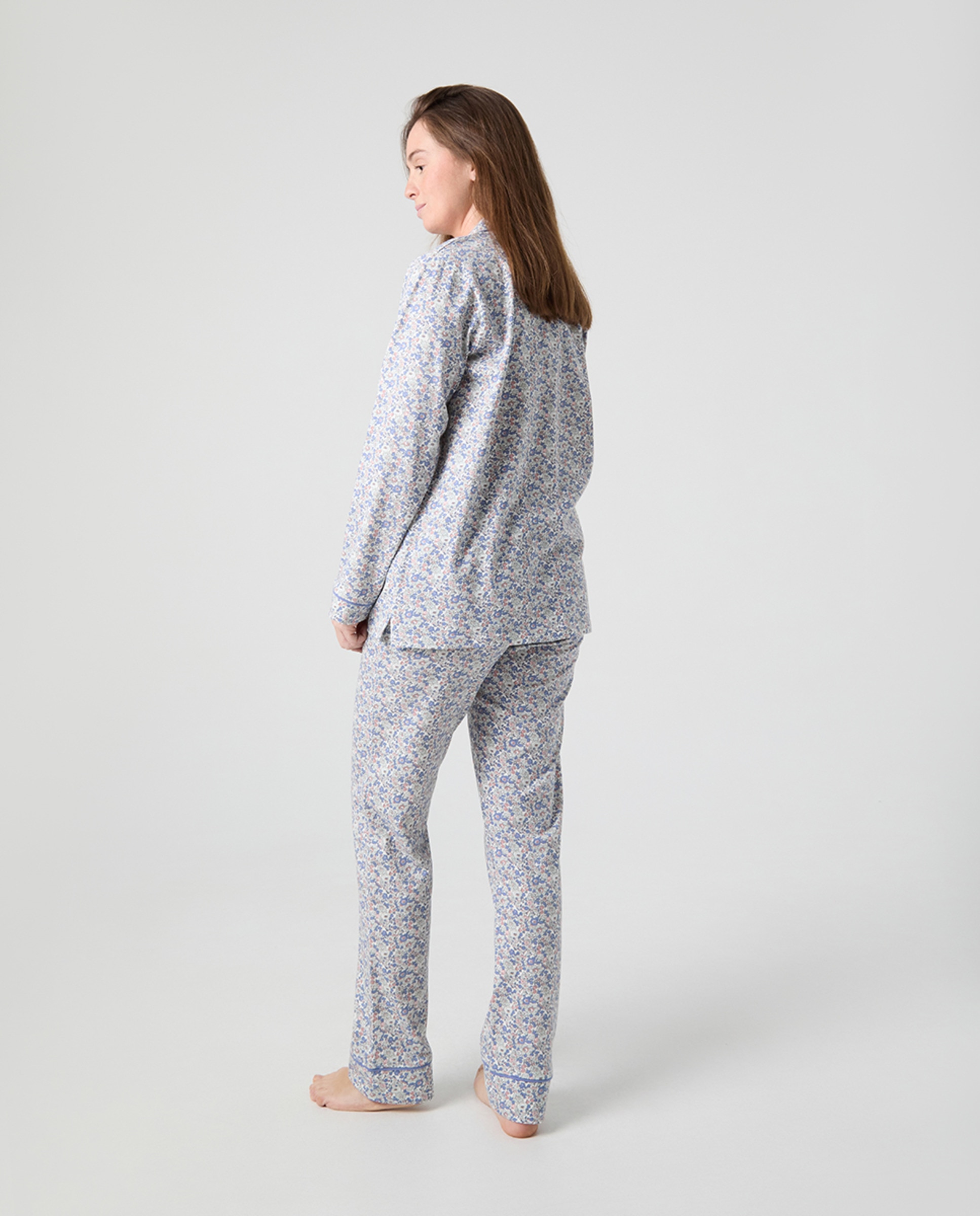 Pijama de Malha com Estampado Floral Azul-2