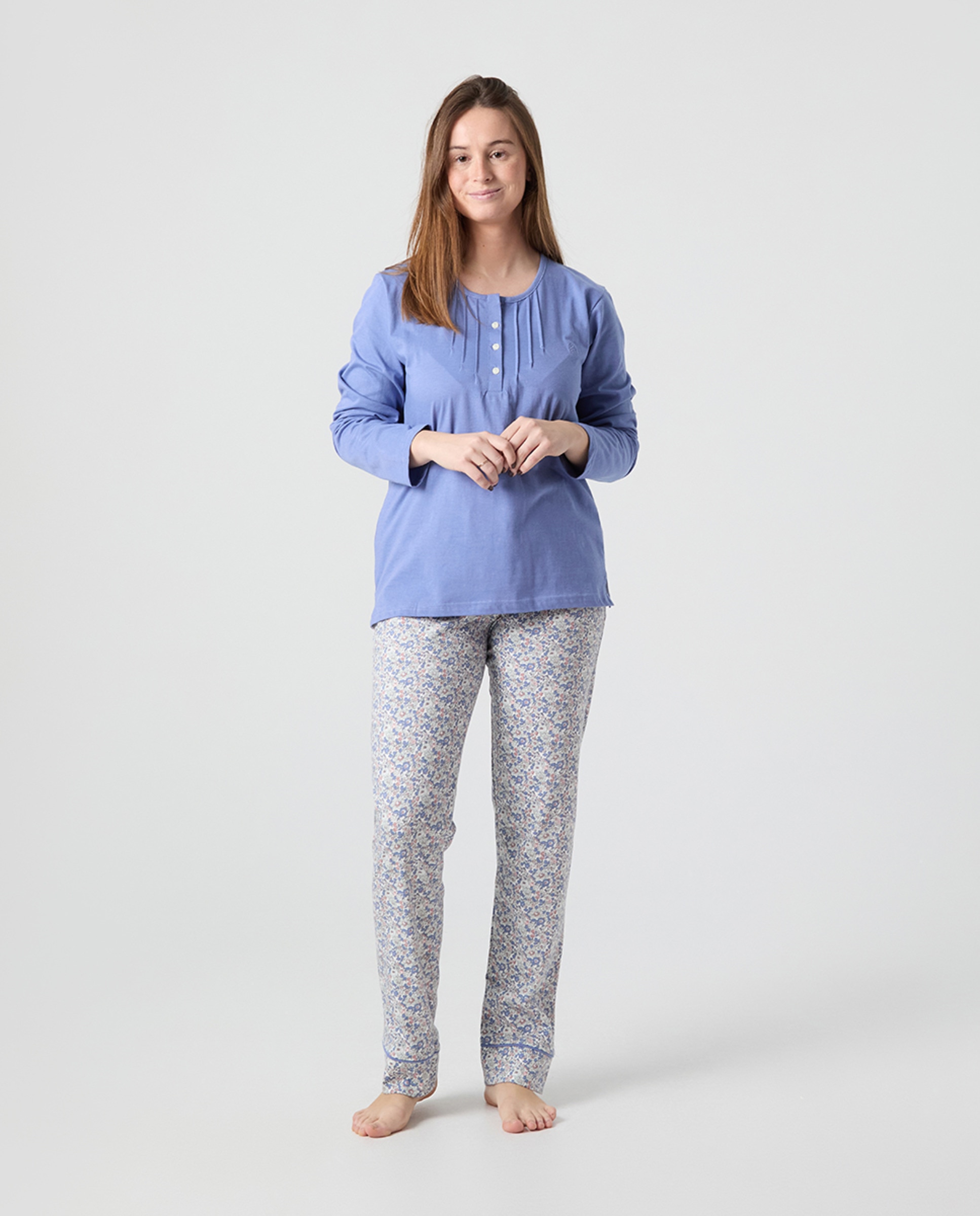 Pijama Combinado com Estampado Floral Azul-1