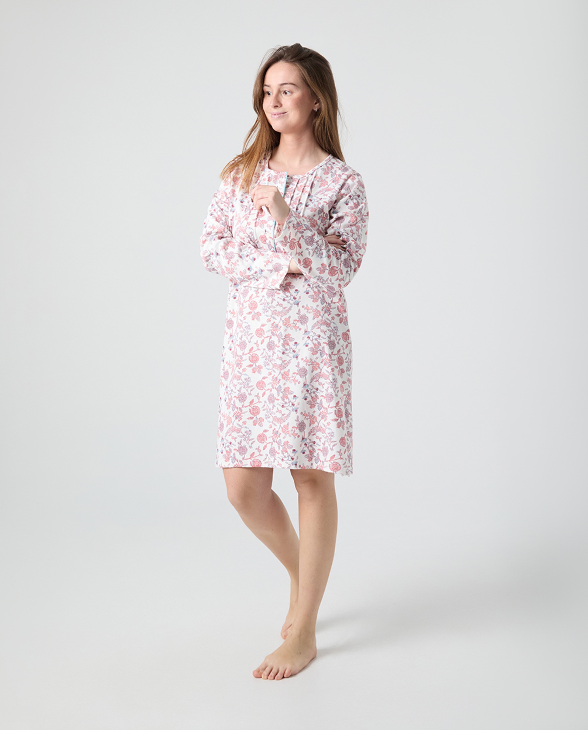 Camisa de Dormir de Malha com Estampado Floral Branco-1