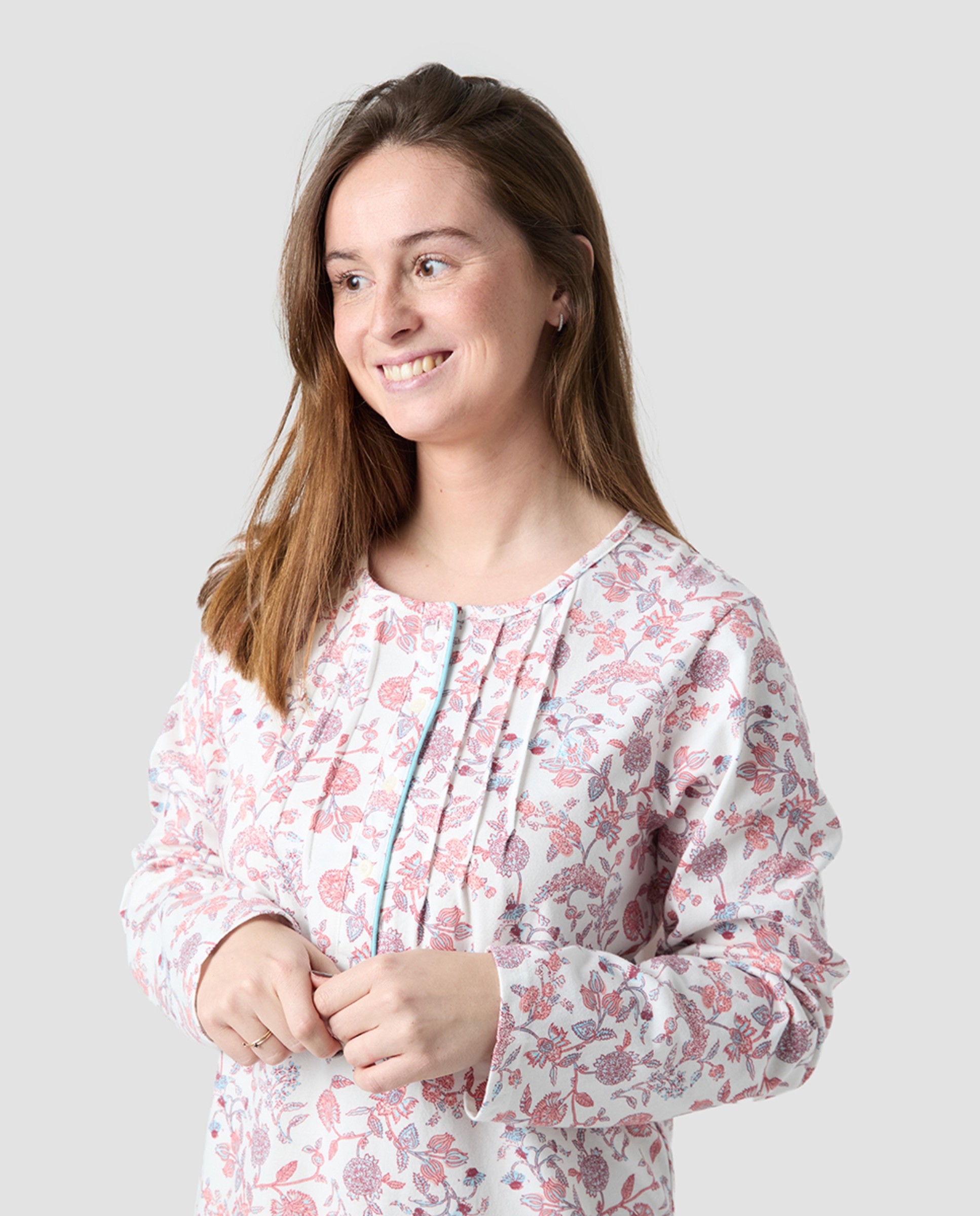 Camisa de Dormir de Malha com Estampado Floral Branco-3