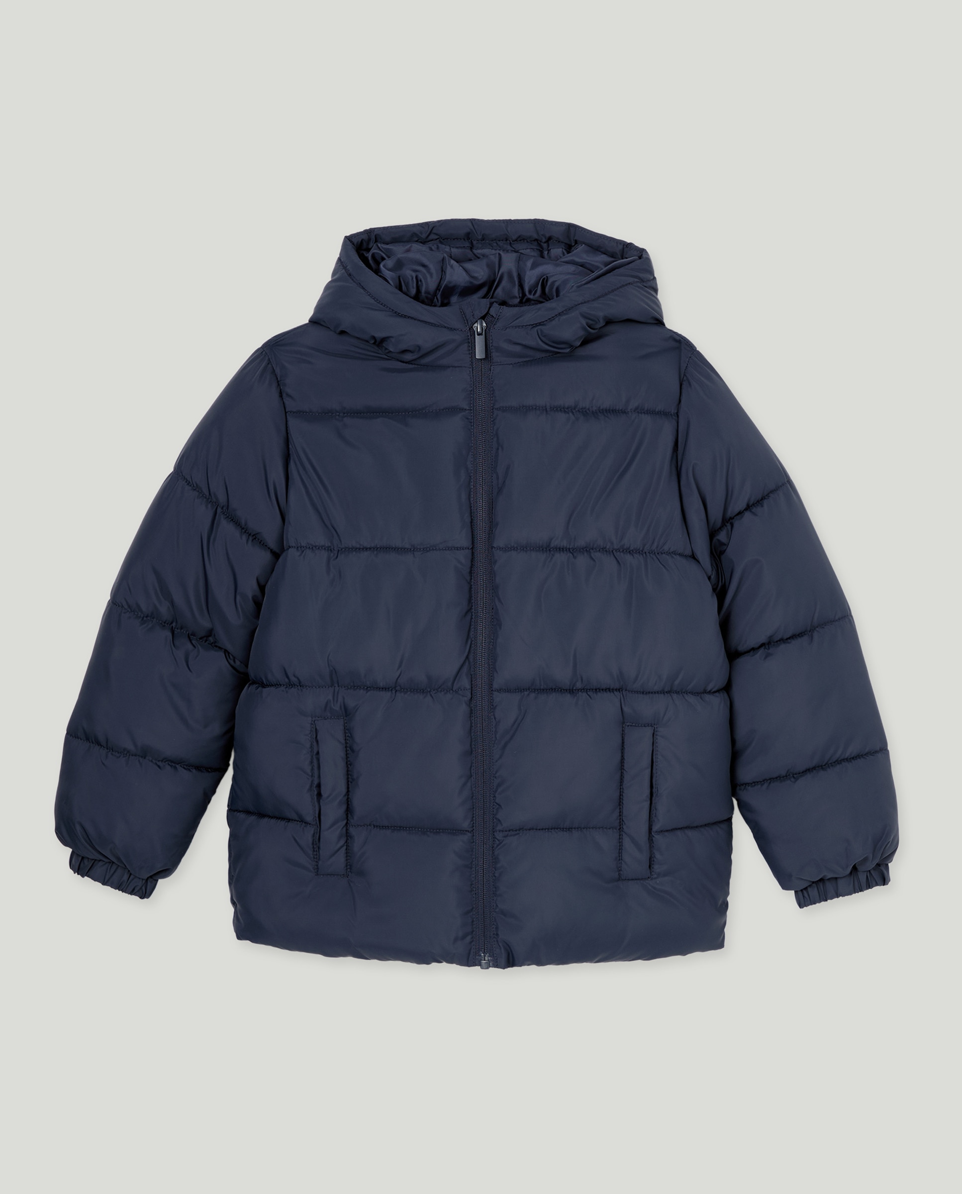 Abrigo de niño básico con capucha y forro polar Azul-1