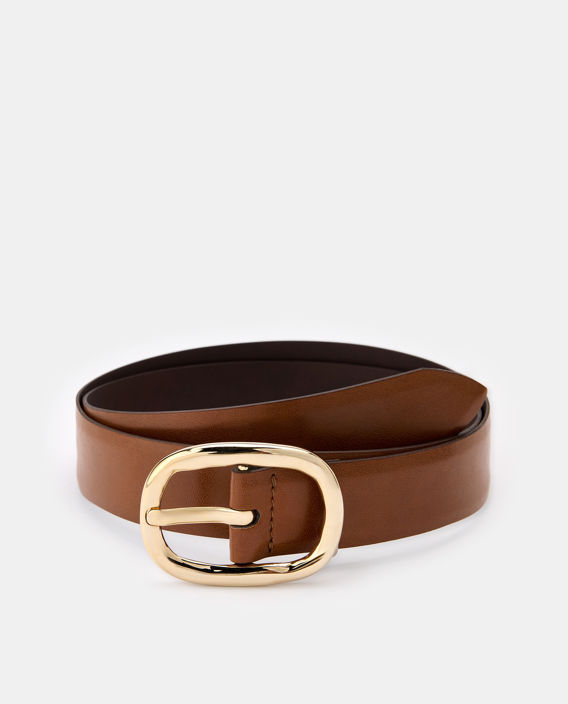 Cinto em Pele com Fivela Dupla Castanho-claro-1